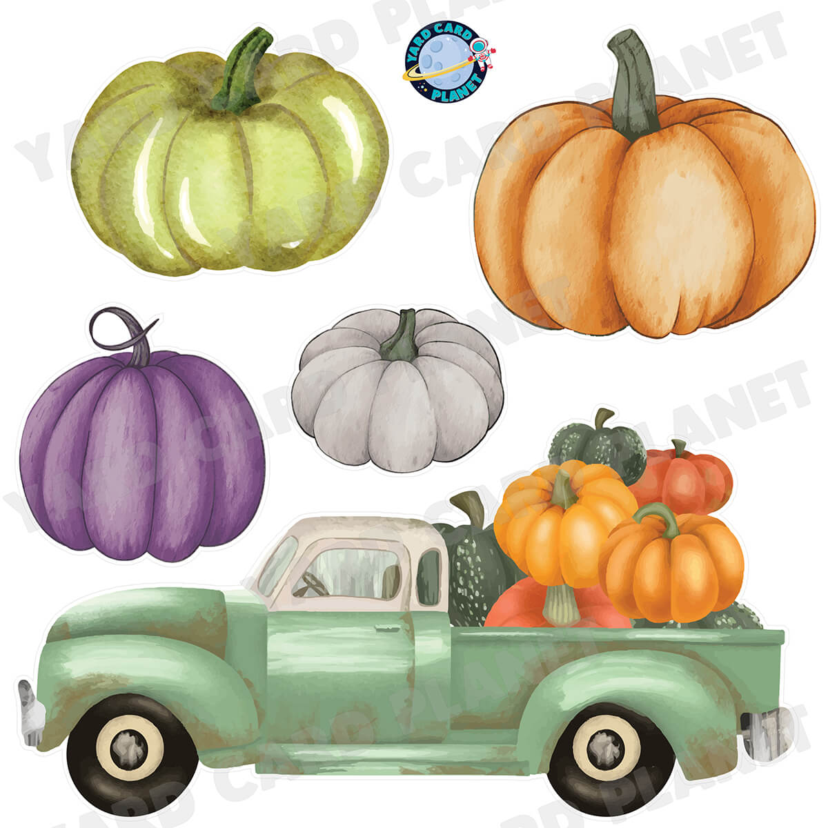 Pumpkins and Pick Up Truck Half Sheet Yard Card Flair Set