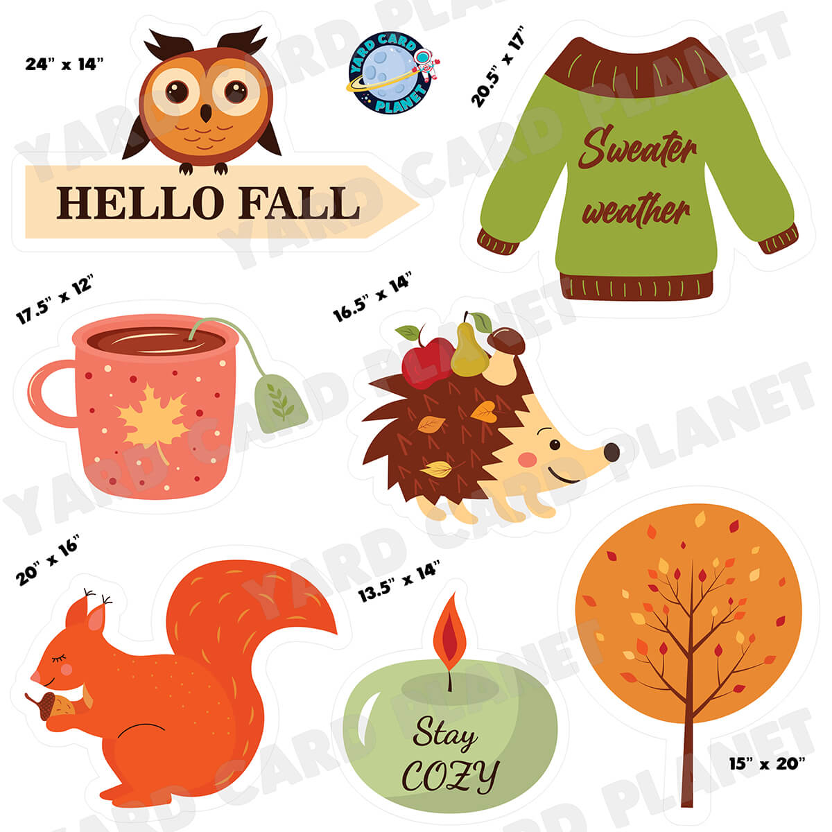 Hello Fall Sweater Weather Half Sheet Yard Card Flair Set