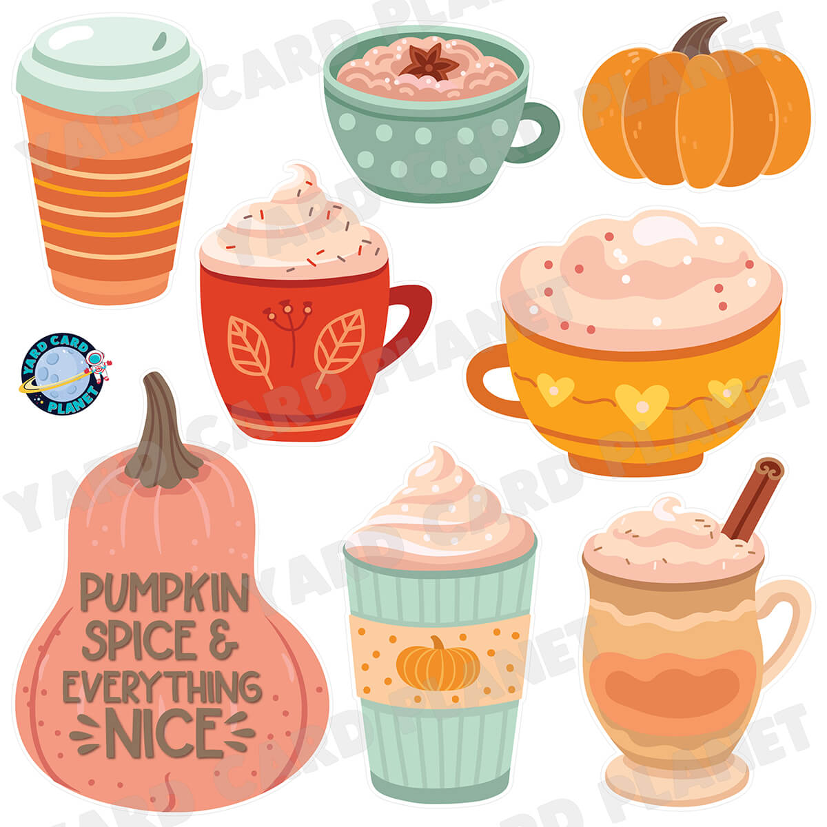 Pumpkin Spice and Everything Nice Half Sheet Yard Card Flair Set