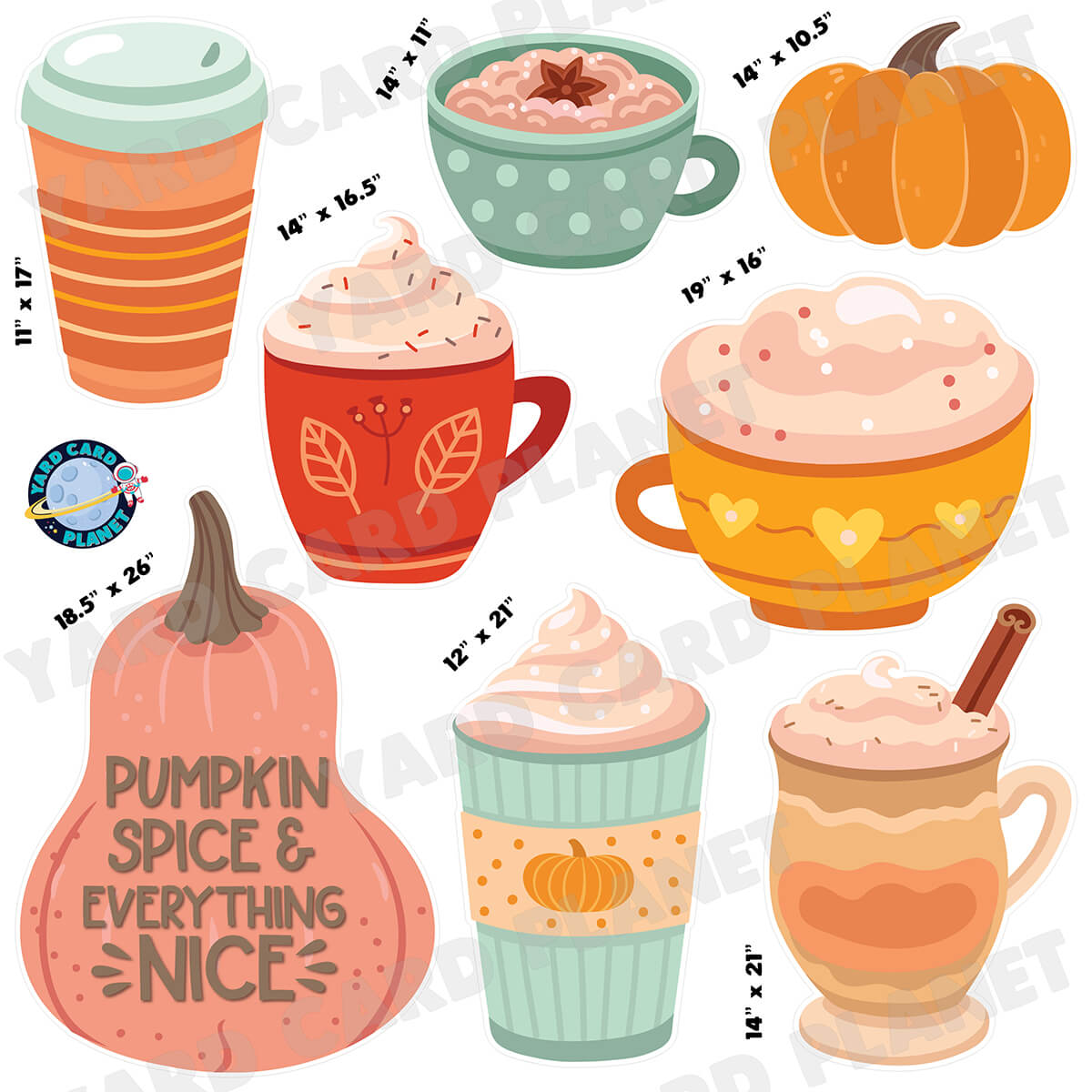 Pumpkin Spice and Everything Nice Half Sheet Yard Card Flair Set