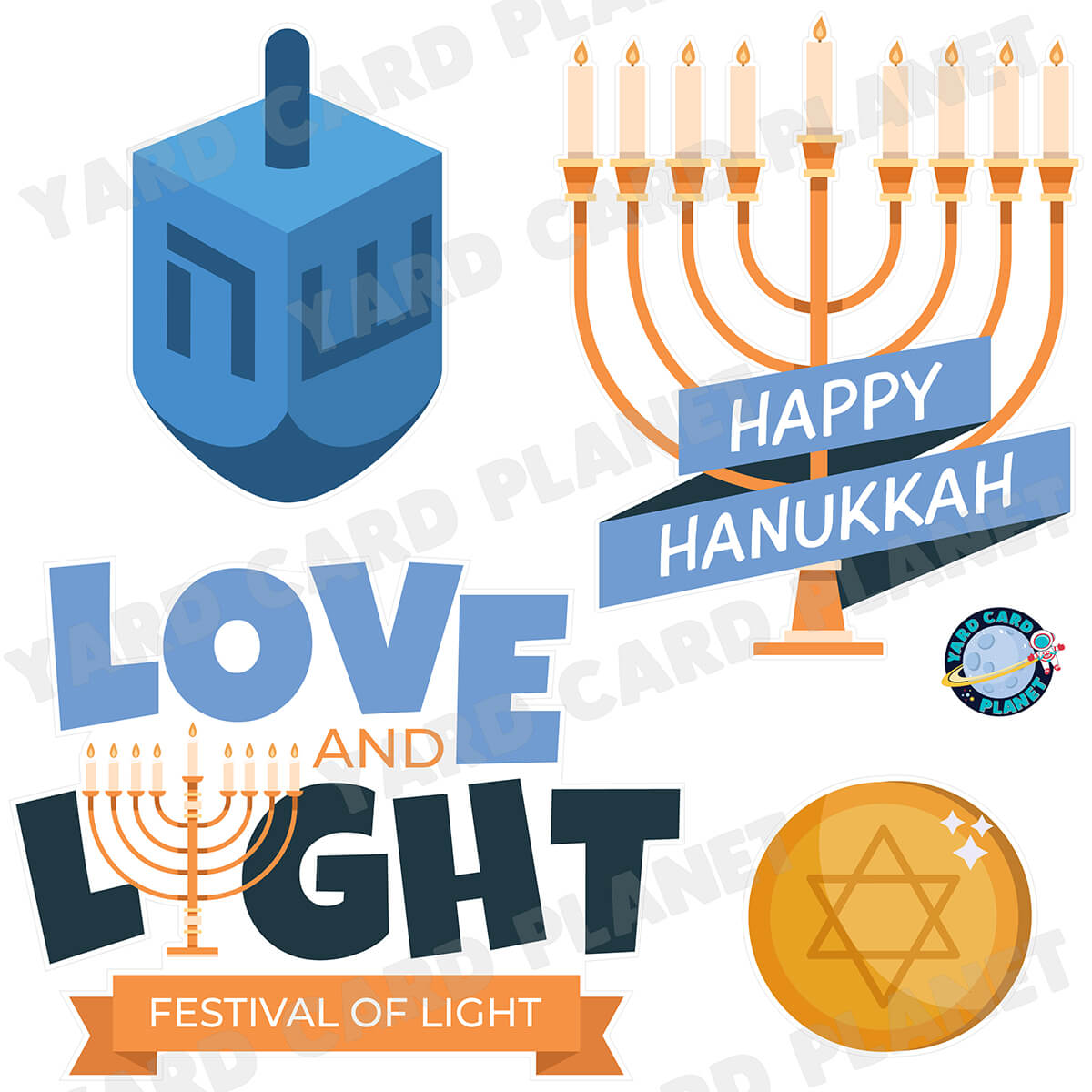 Happy Hanukkah Love and Light Half Sheet Yard Card Flair Set