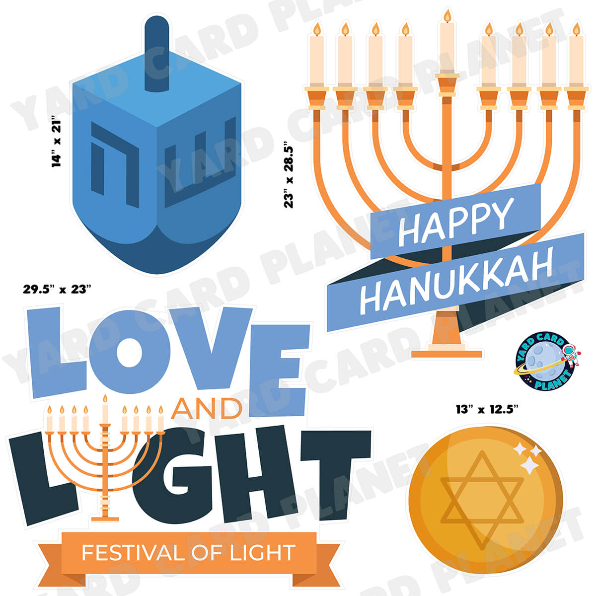 Happy Hanukkah Love and Light Half Sheet Yard Card Flair Set