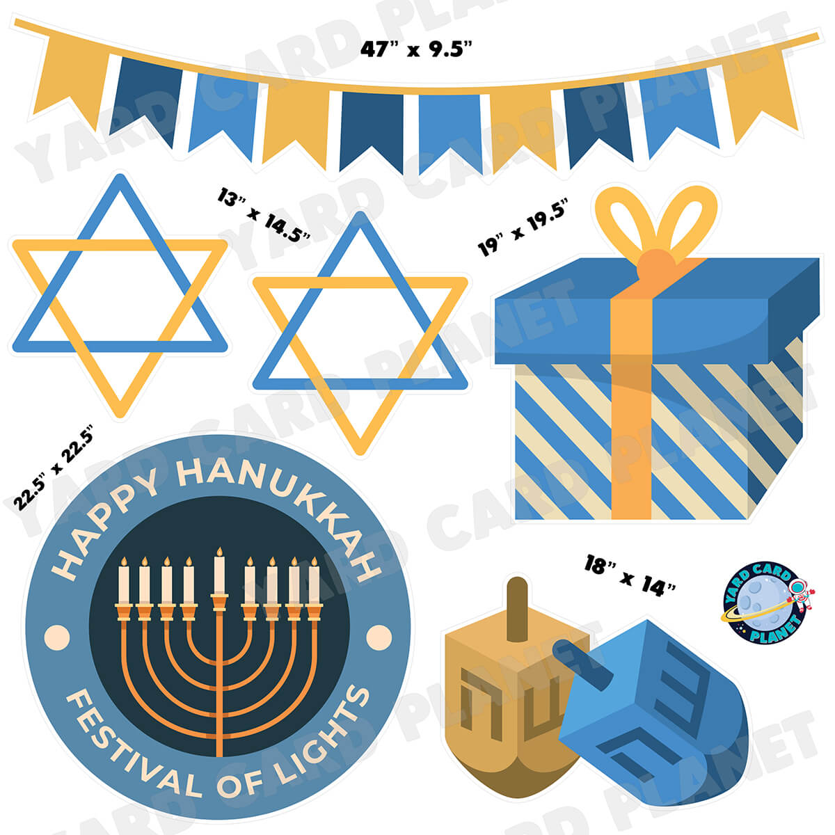 Happy Hanukkah Festival of Lights Half Sheet Yard Card Flair Set