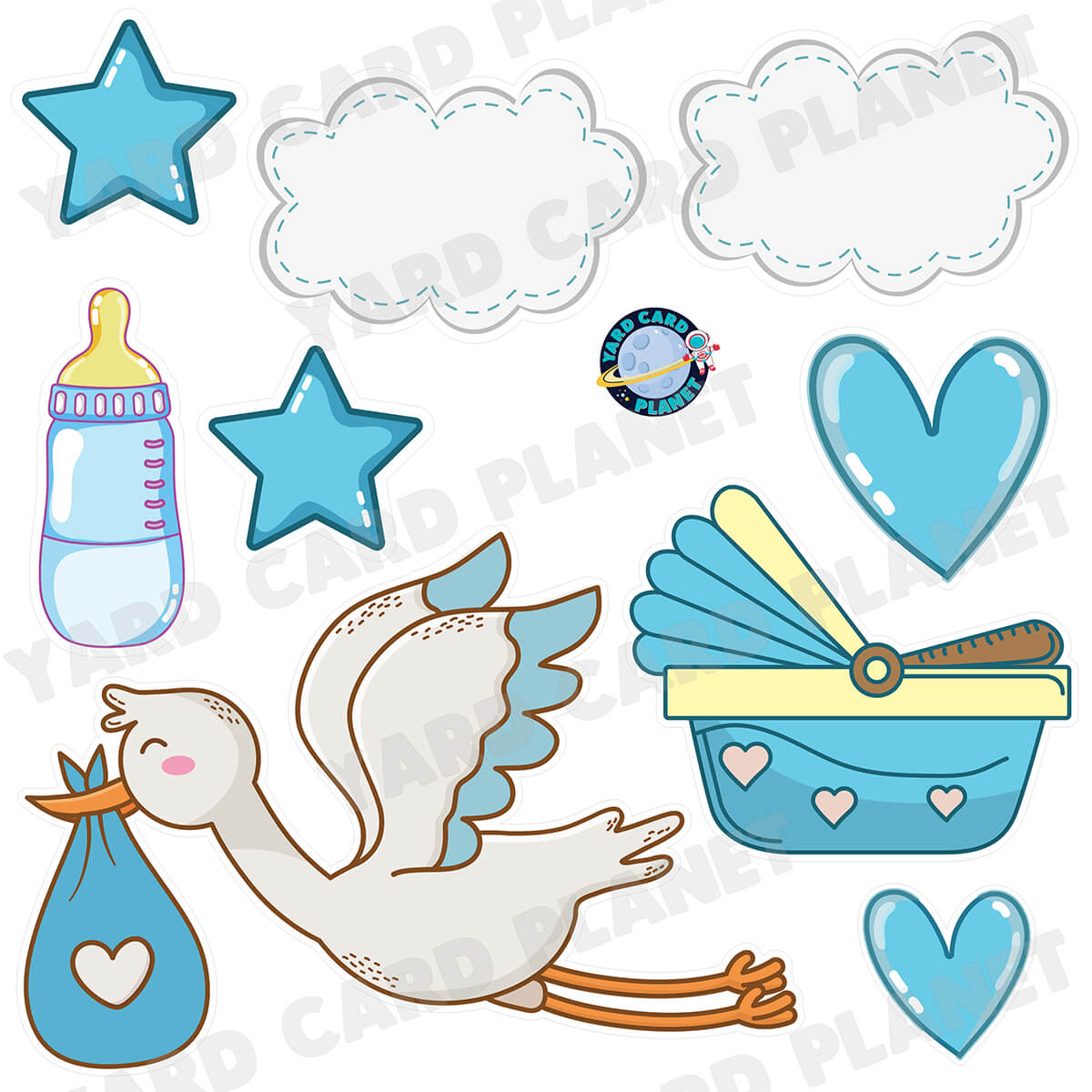 Sweet Stork Arrival Baby Boy Half Sheet Yard Card Flair Set