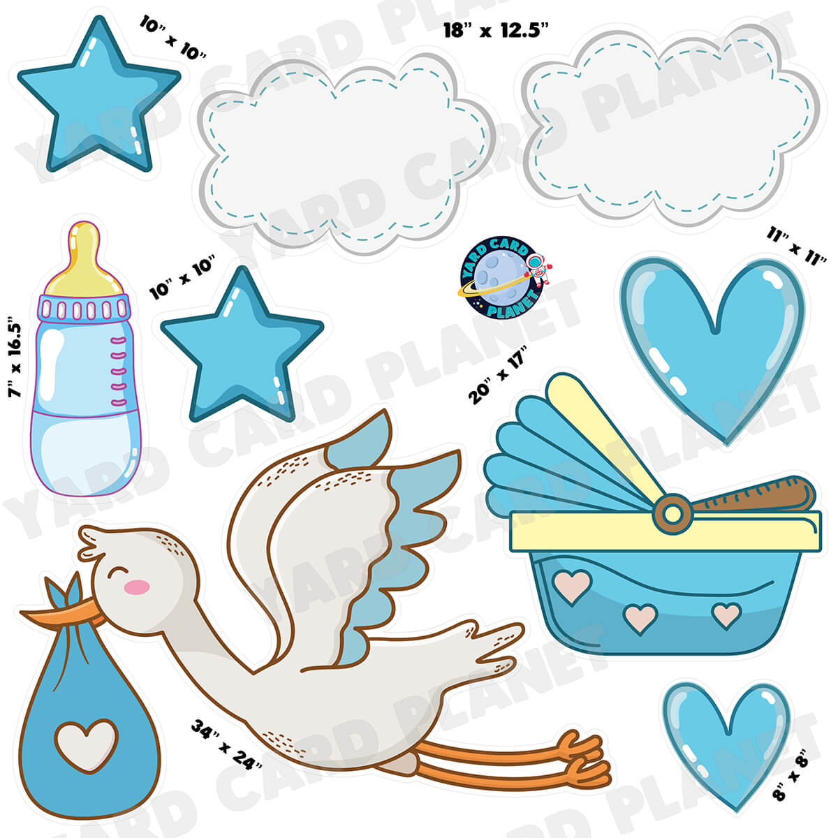 Sweet Stork Arrival Baby Boy Half Sheet Yard Card Flair Set