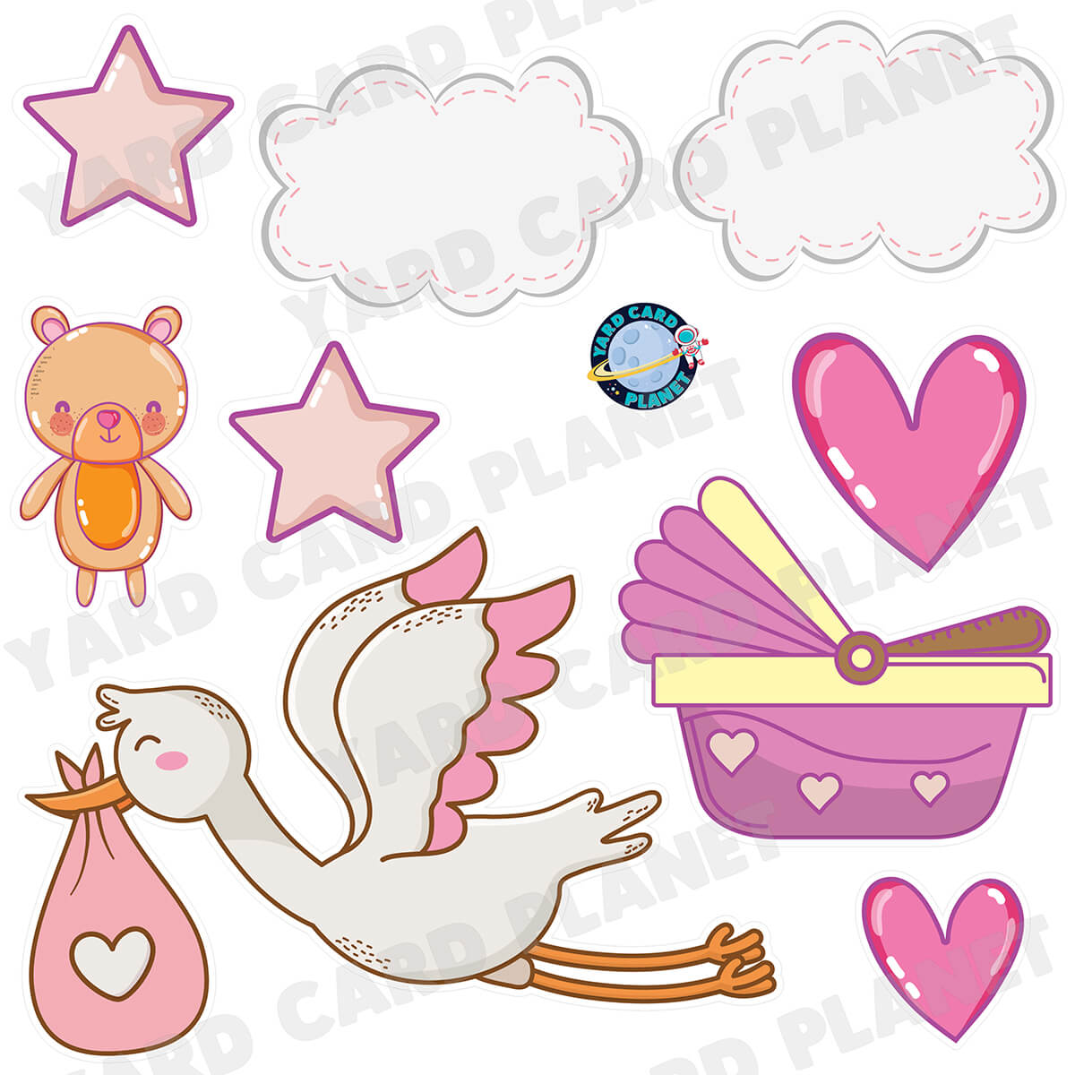 Sweet Stork Arrival Baby Girl Half Sheet Yard Card Flair Set