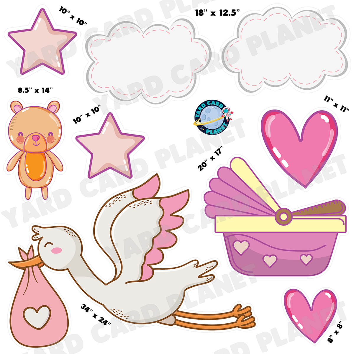 Sweet Stork Arrival Baby Girl Half Sheet Yard Card Flair Set
