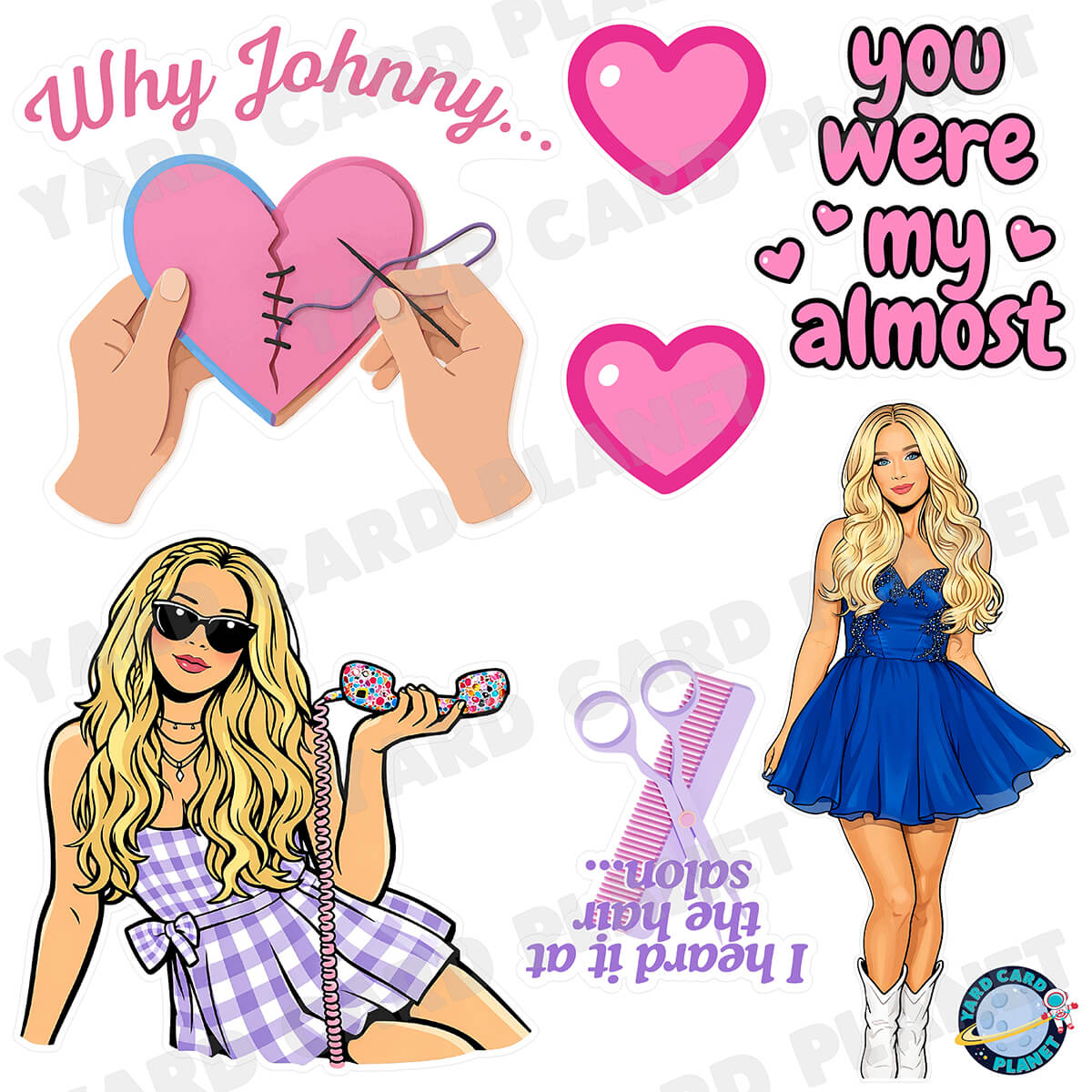 Southern Country Music Heartbreak Girl Half Sheet Yard Card Flair Set