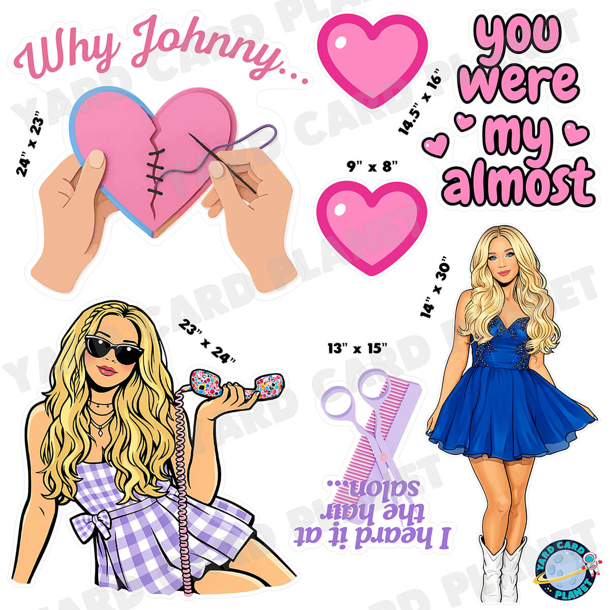 Southern Country Music Heartbreak Girl Half Sheet Yard Card Flair Set