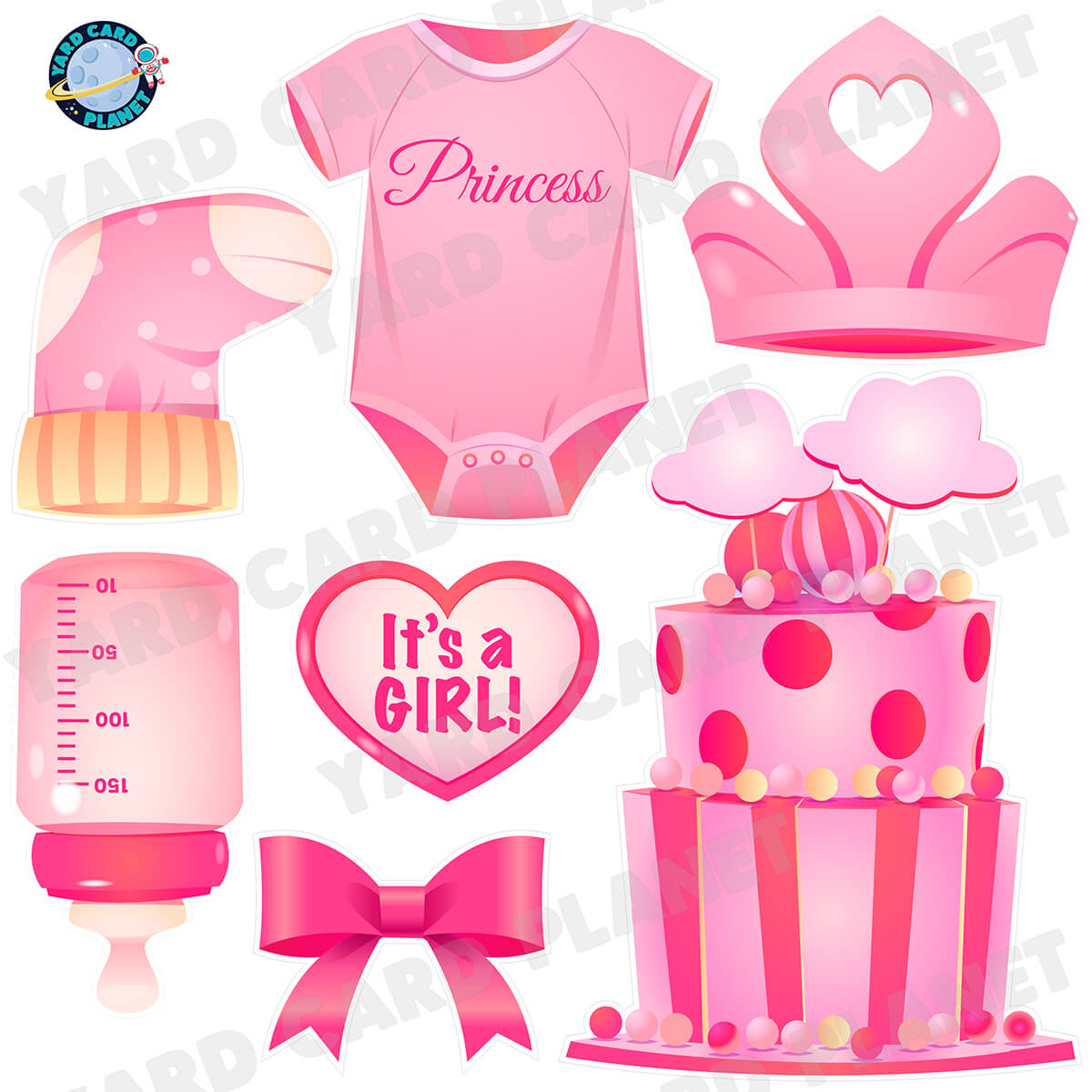 Baby Girl Birthday Half Sheet Yard Card Flair Set
