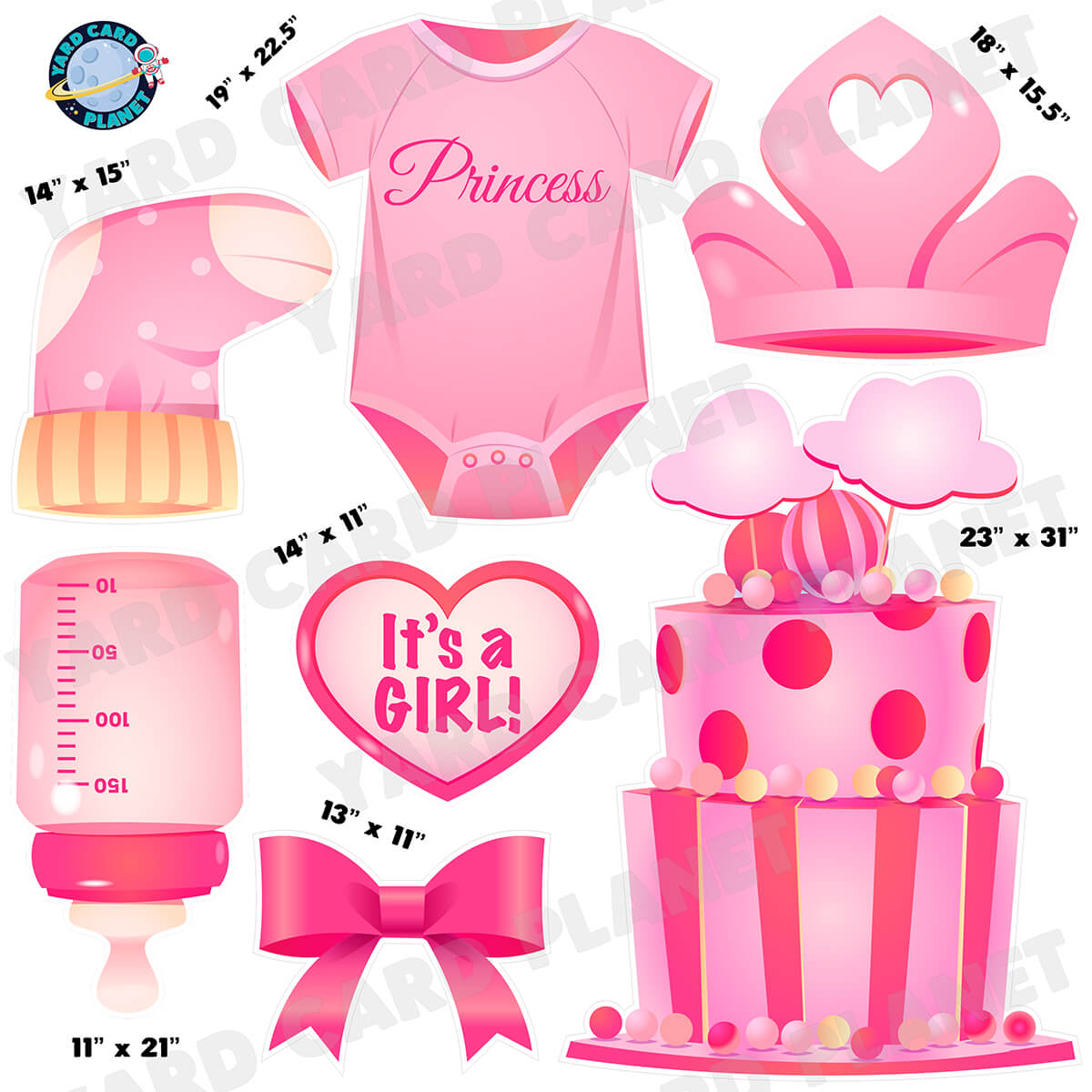 Baby Girl Birthday Half Sheet Yard Card Flair Set