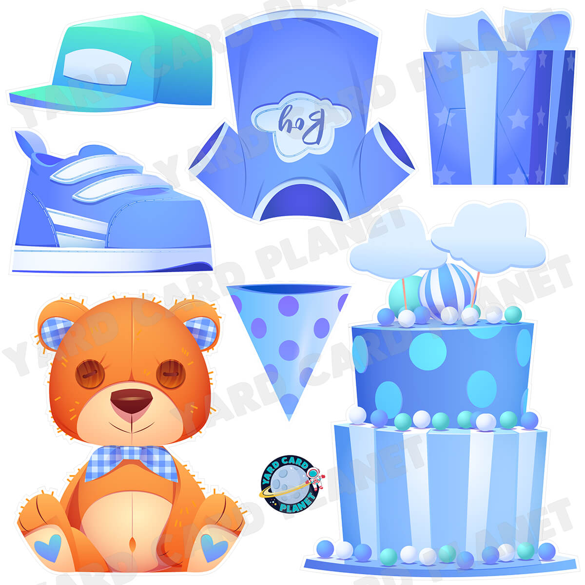 Baby Boy Birthday Half Sheet Yard Card Flair Set