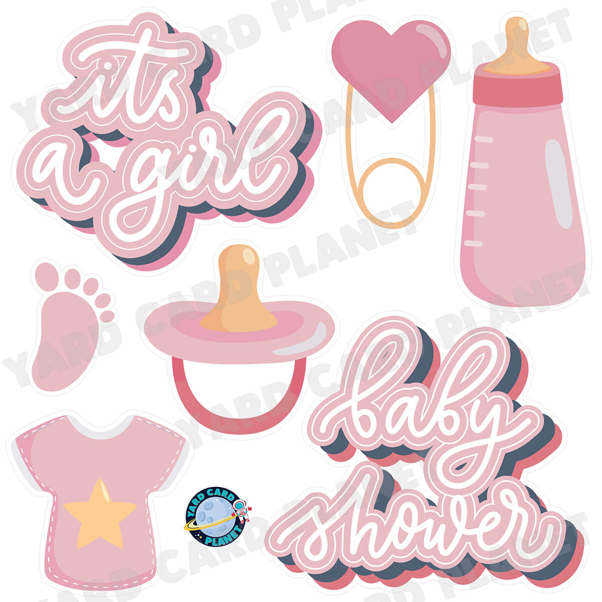 It's A Girl Baby Shower Half Sheet Yard Card Flair Set