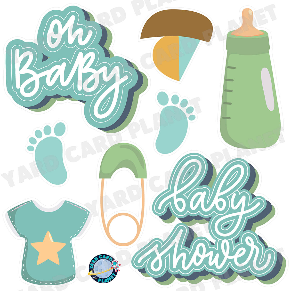 Oh Baby Boy Baby Shower Half Sheet Yard Card Flair Set