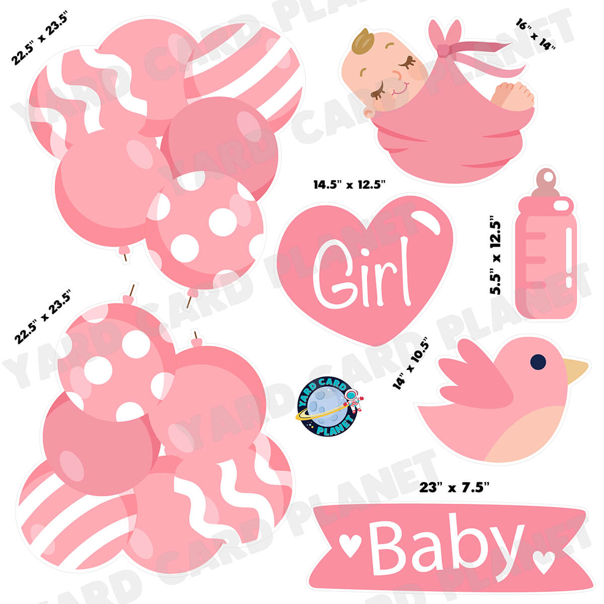 New Baby Girl Announcement Half Sheet Yard Card Flair Set