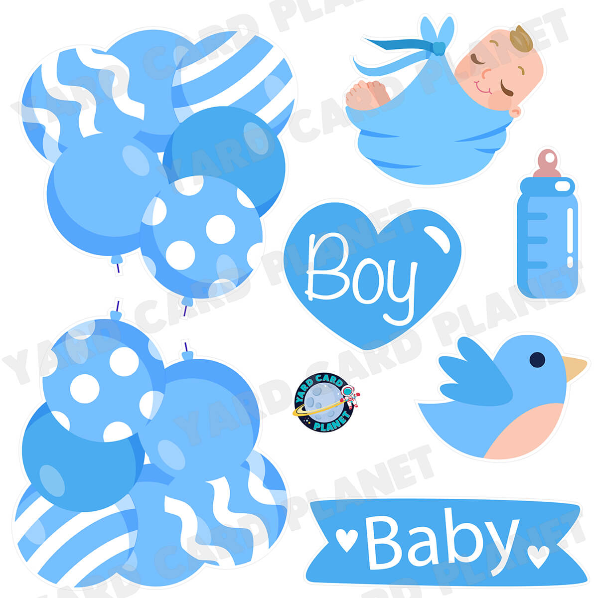 New Baby Boy Announcement Half Sheet Yard Card Flair Set