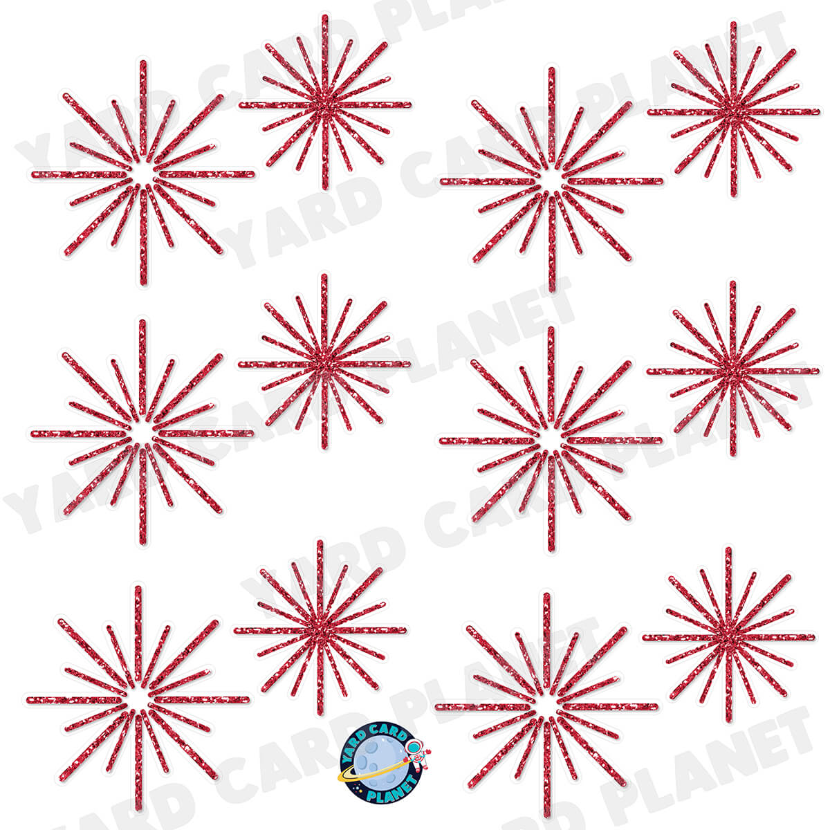 Red Glitter Pattern Starbursts Half Sheet Yard Card Flair Set