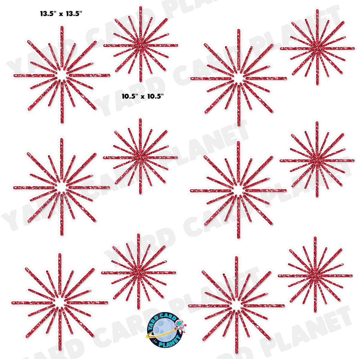 Red Glitter Pattern Starbursts Half Sheet Yard Card Flair Set