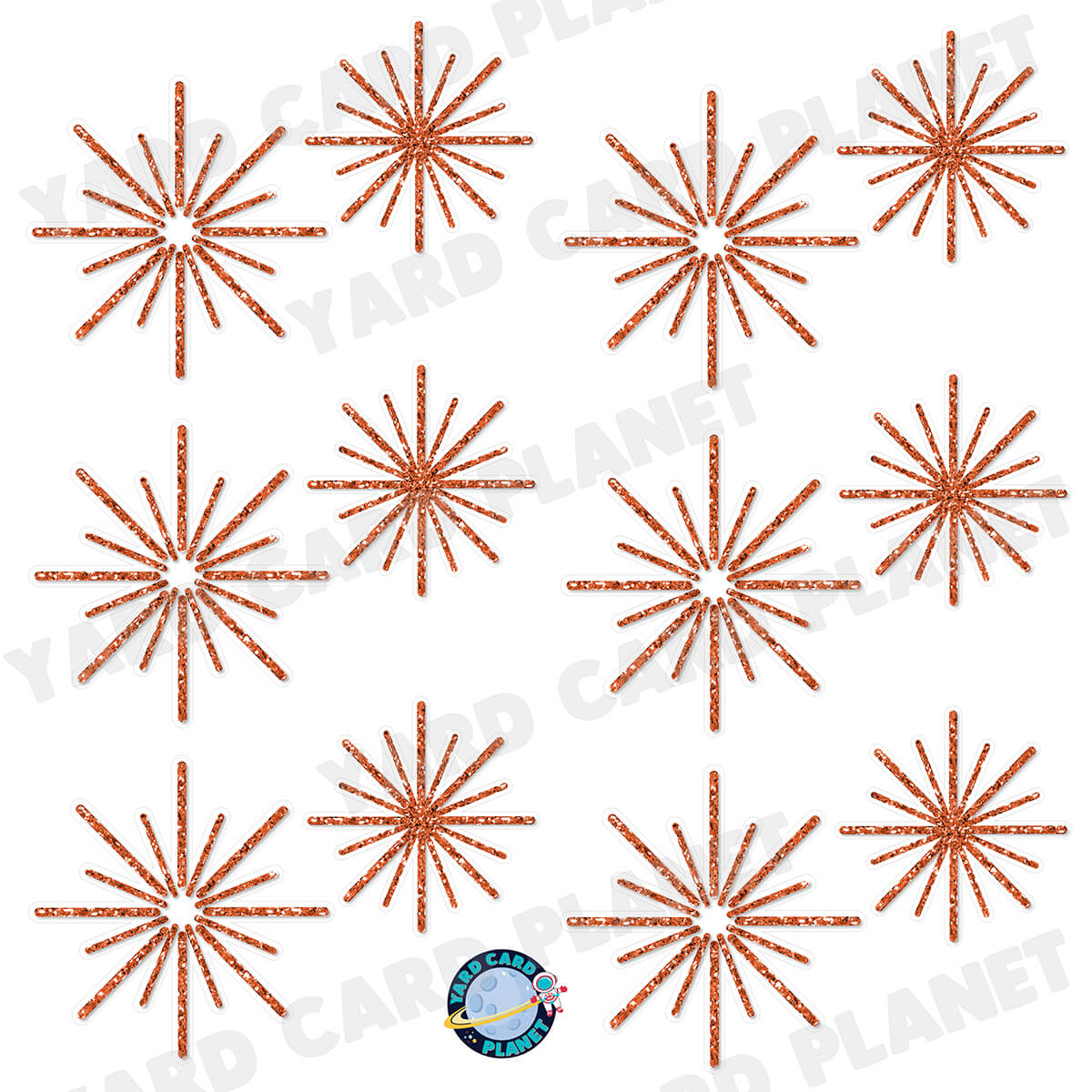 Orange Glitter Pattern Starbursts Half Sheet Yard Card Flair Set