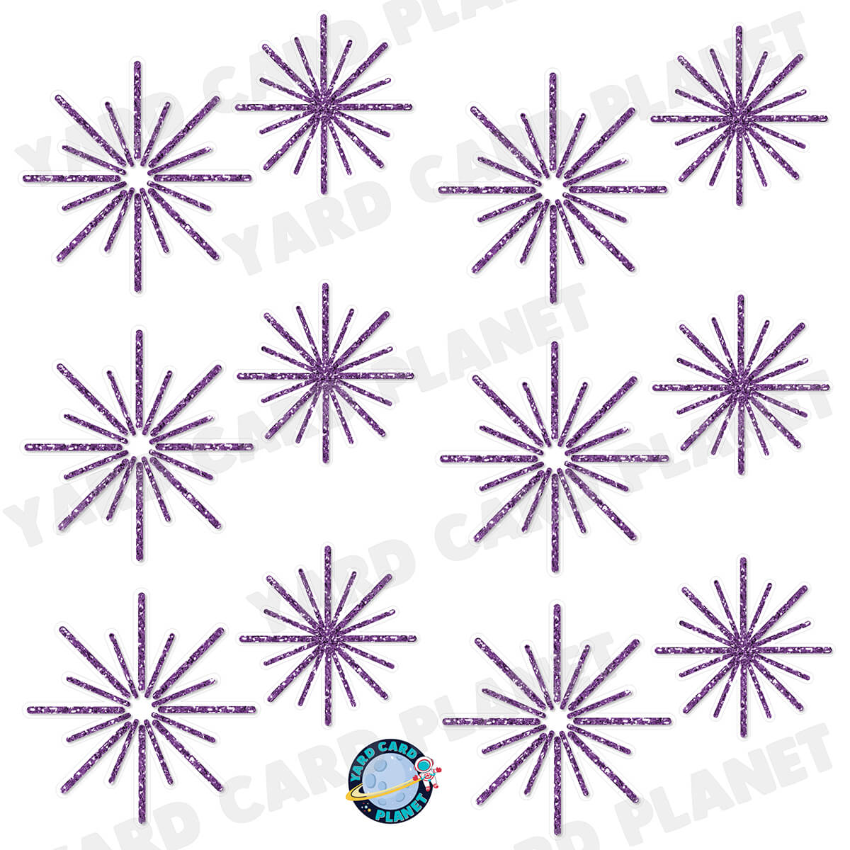 Purple Glitter Pattern Starbursts Half Sheet Yard Card Flair Set