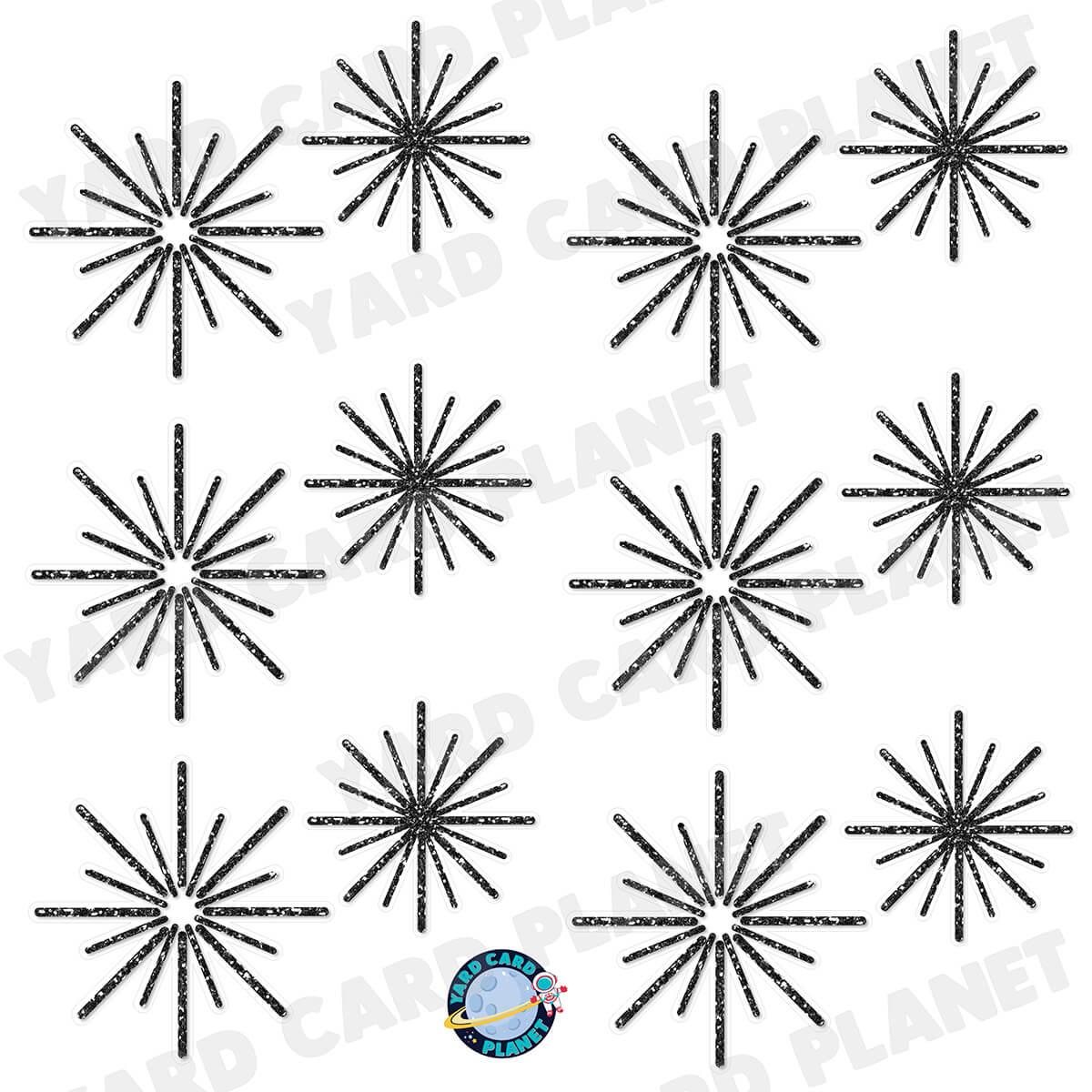 Black Glitter Pattern Starbursts Half Sheet Yard Card Flair Set