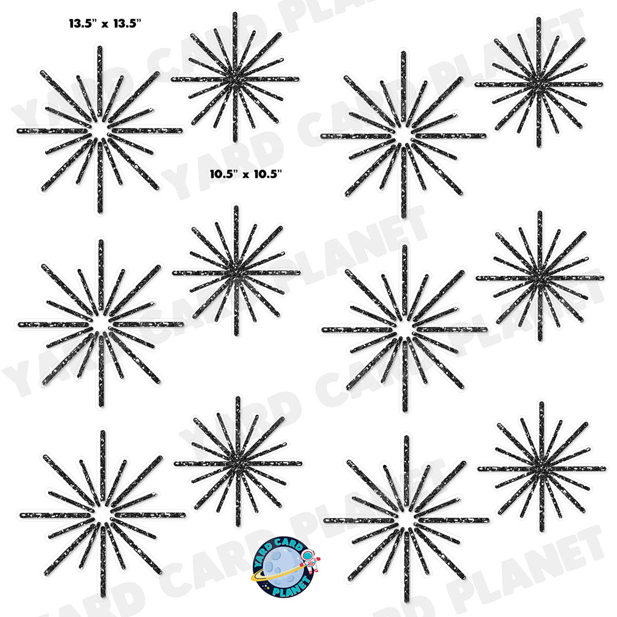 Black Glitter Pattern Starbursts Half Sheet Yard Card Flair Set