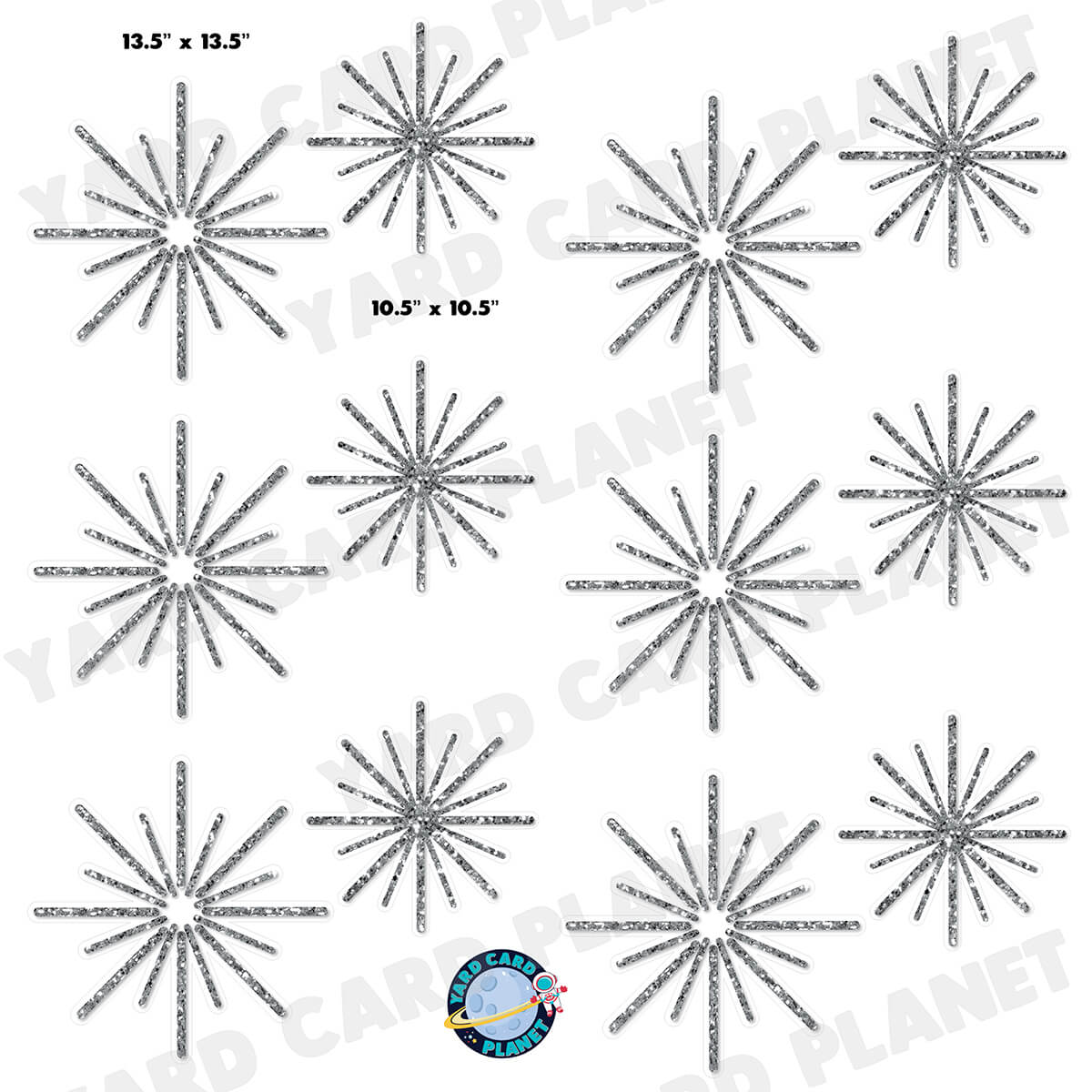 Silver Glitter Pattern Starbursts Half Sheet Yard Card Flair Set