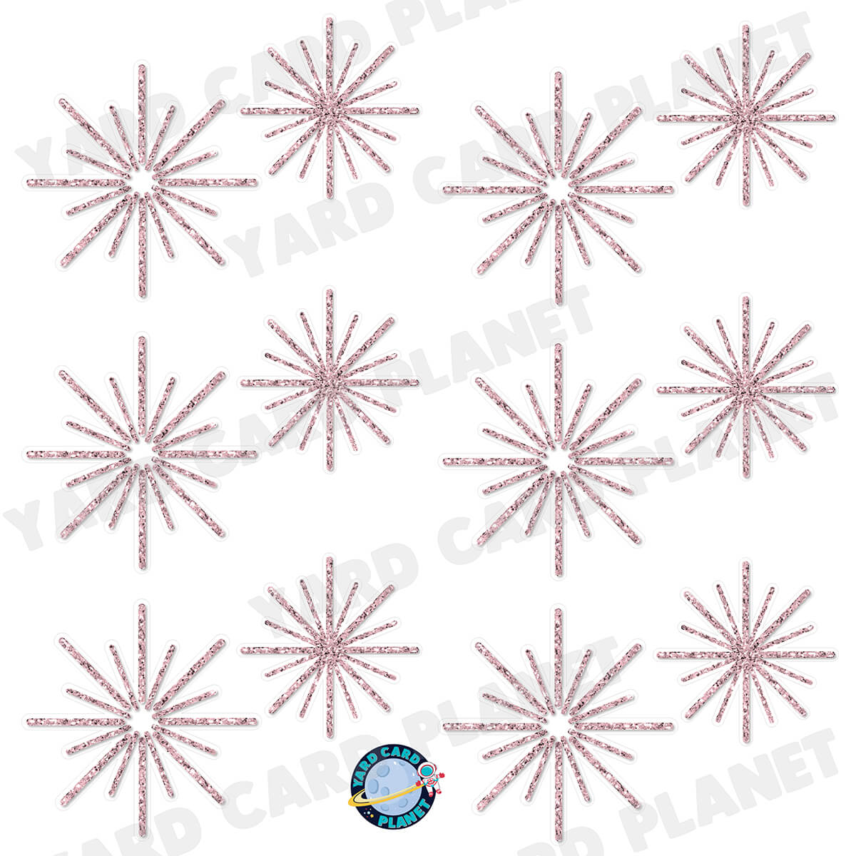 Light Pink Glitter Pattern Starbursts Half Sheet Yard Card Flair Set