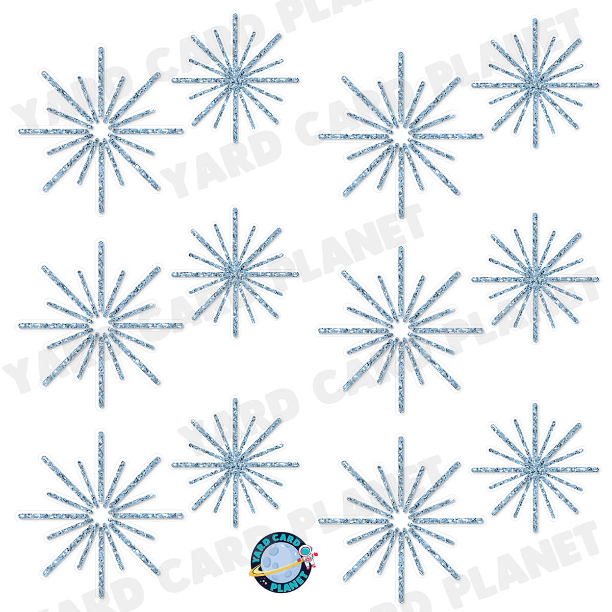 Baby Blue Glitter Pattern Starbursts Half Sheet Yard Card Flair Set