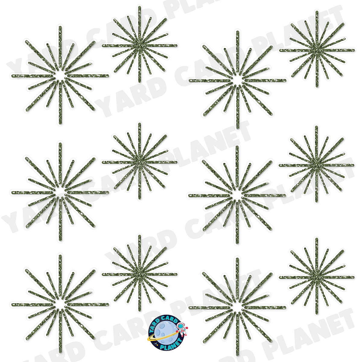 Hunter Green Glitter Pattern Starbursts Half Sheet Yard Card Flair Set