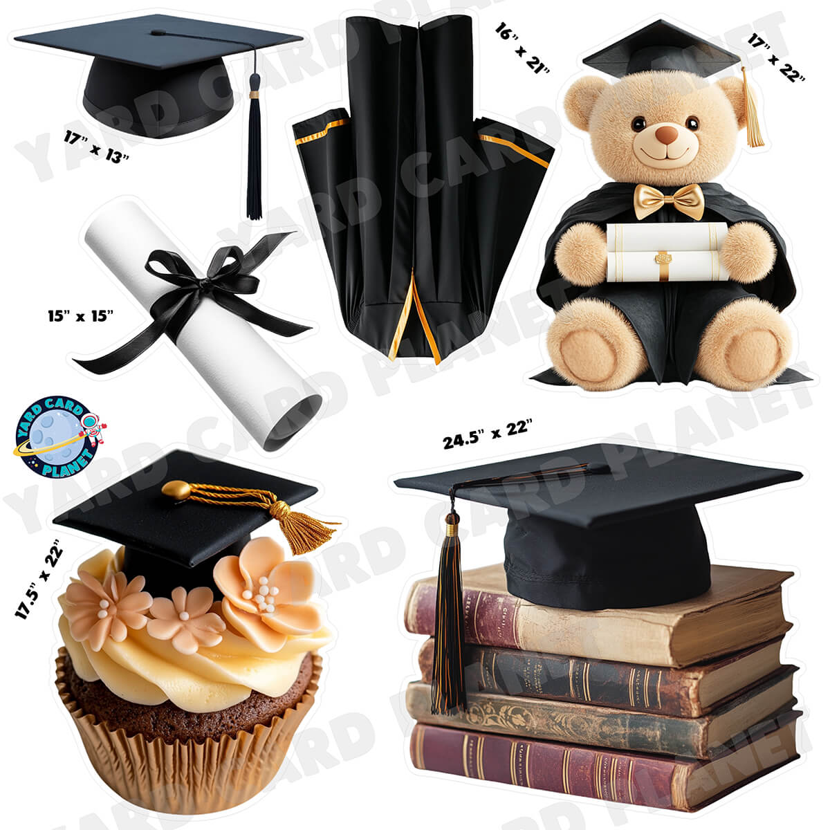 Realistic Graduation Half Sheet Yard Card Flair Set