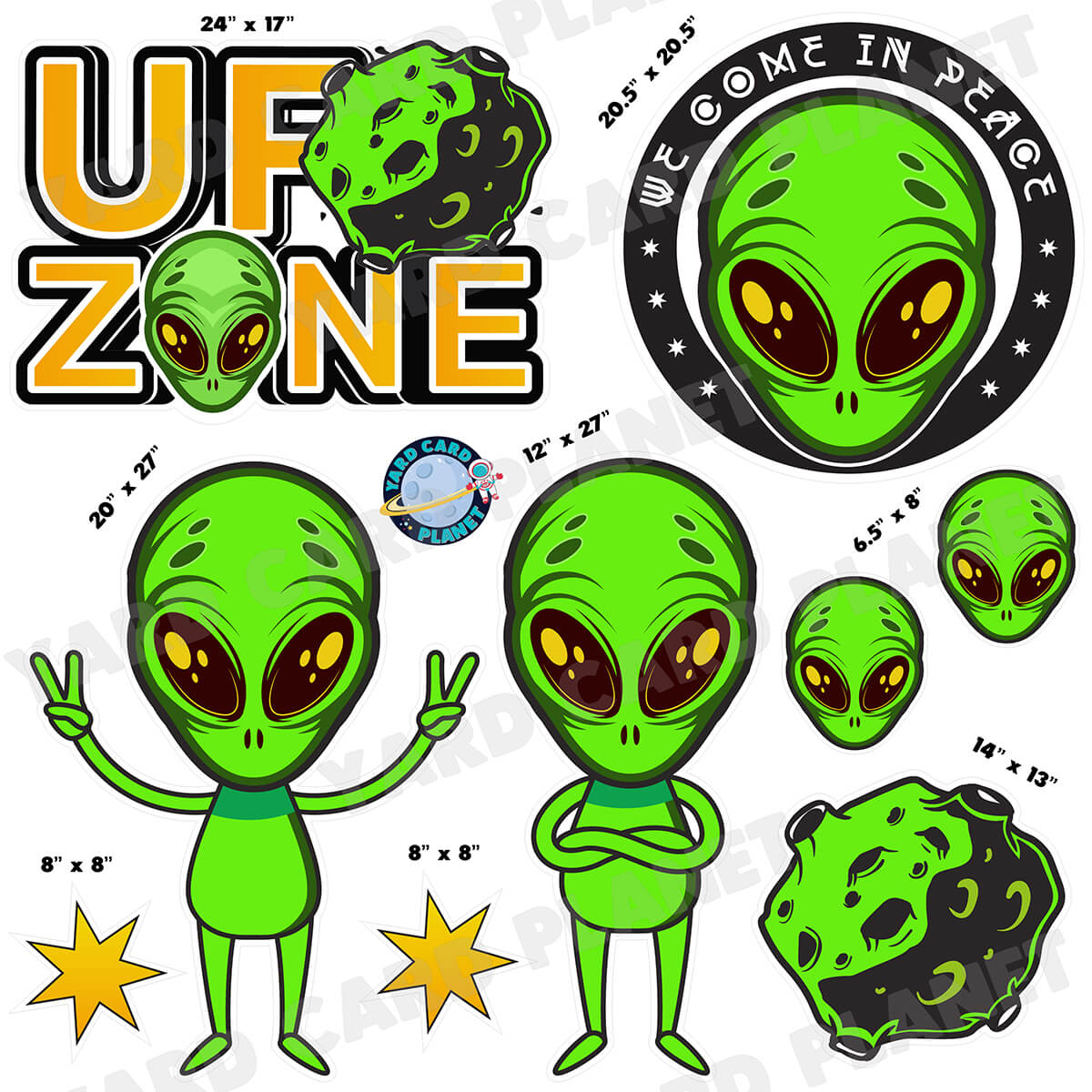 Alien UFO Zone Half Sheet Yard Card Flair Set