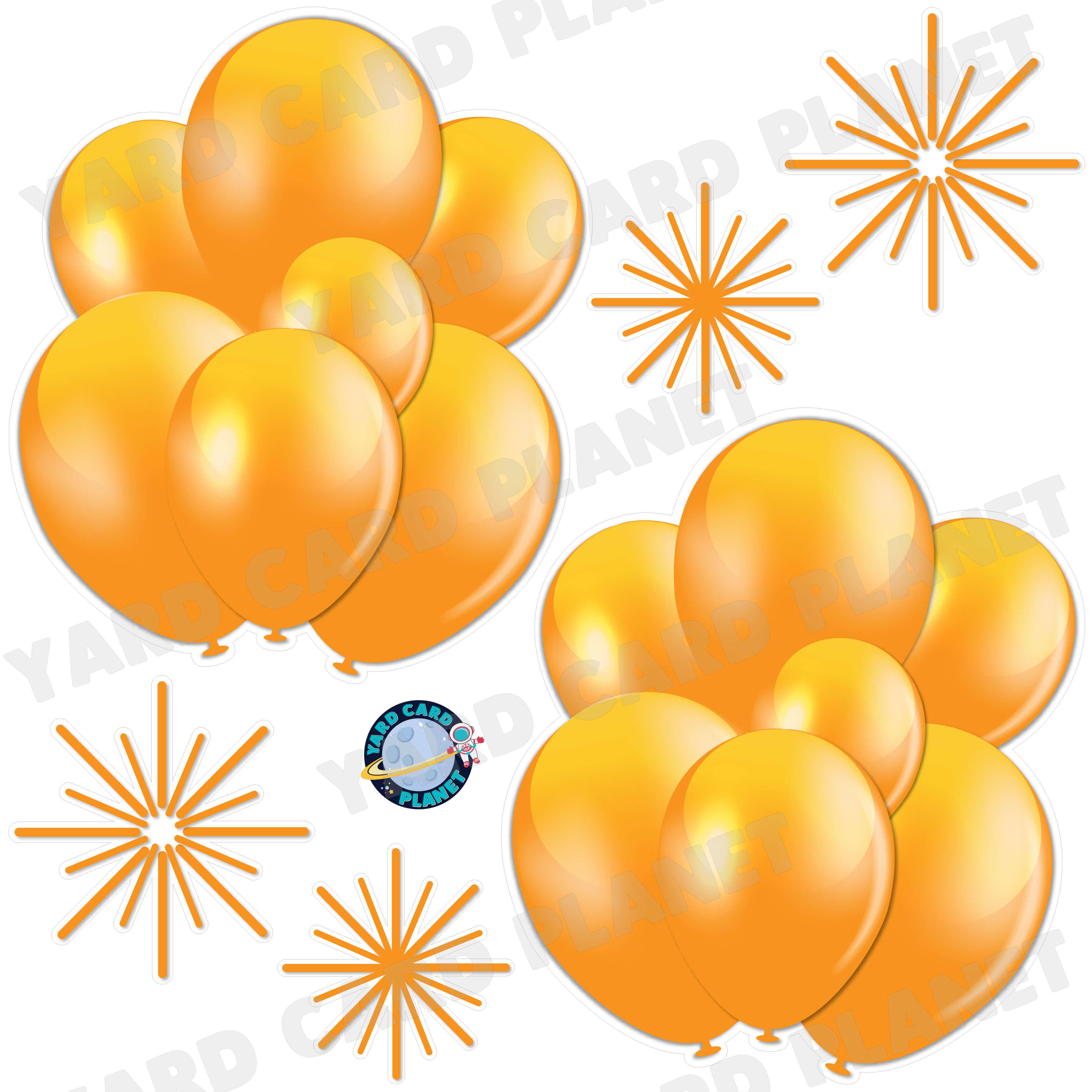 Orange Balloon Bouquets and Starbursts Half Sheet Yard Card Flair Set