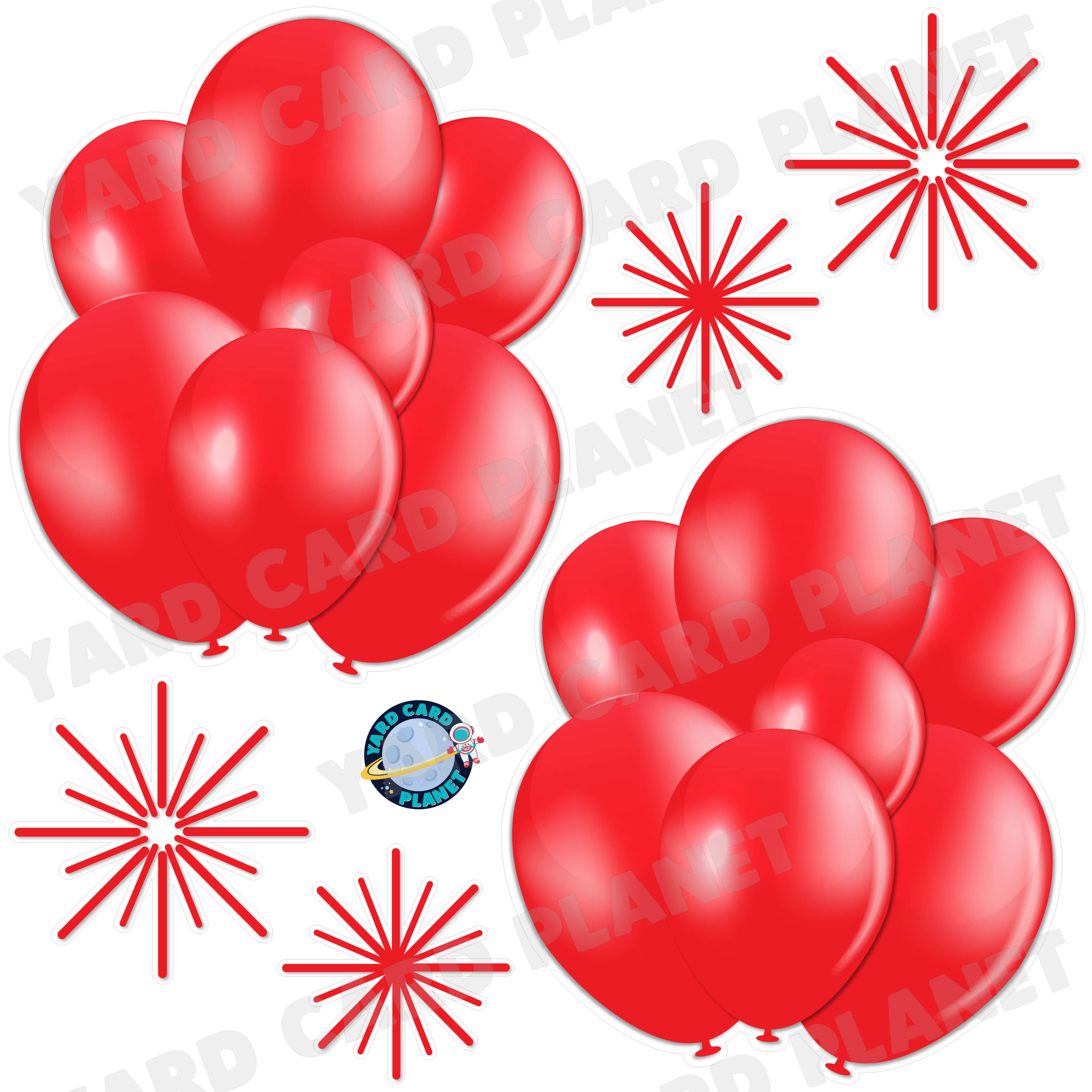 Red Balloon Bouquets and Starbursts Half Sheet Yard Card Flair Set