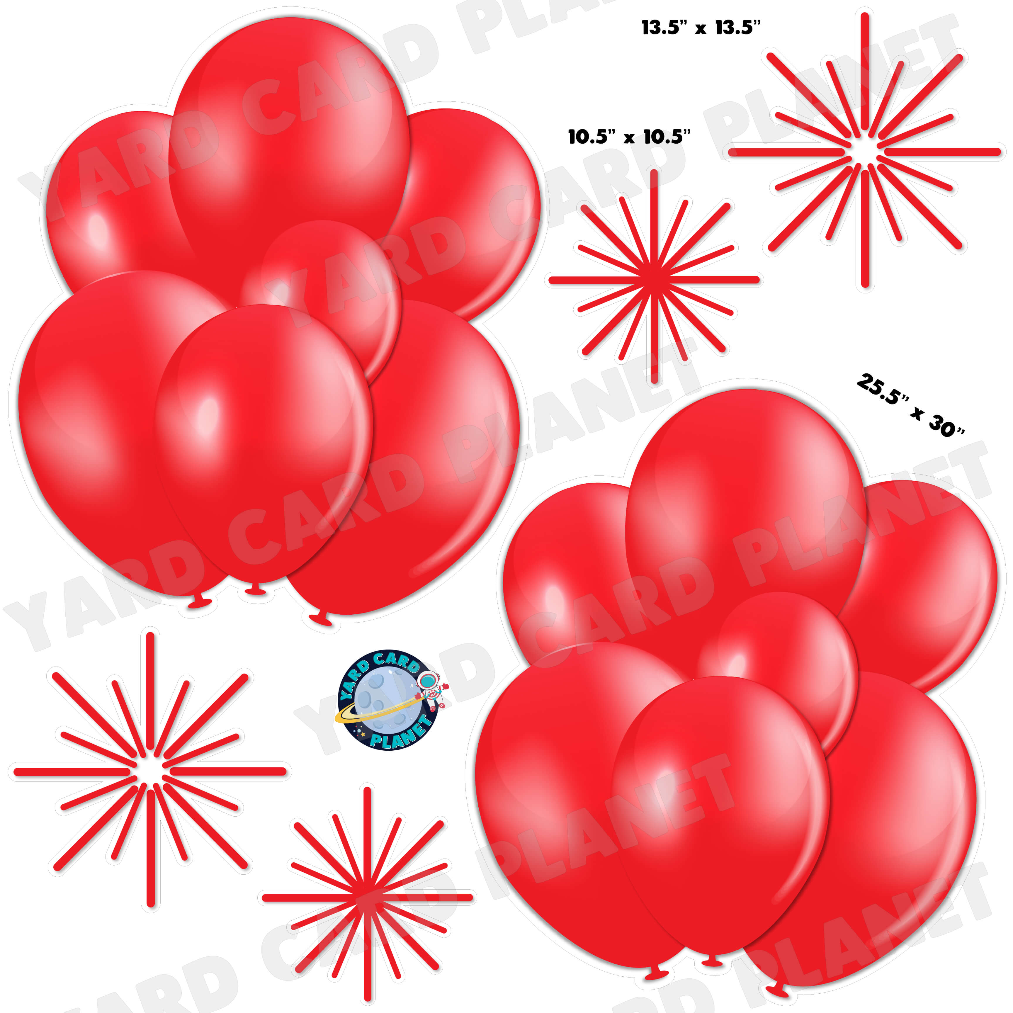 Red Balloon Bouquets and Starbursts Half Sheet Yard Card Flair Set