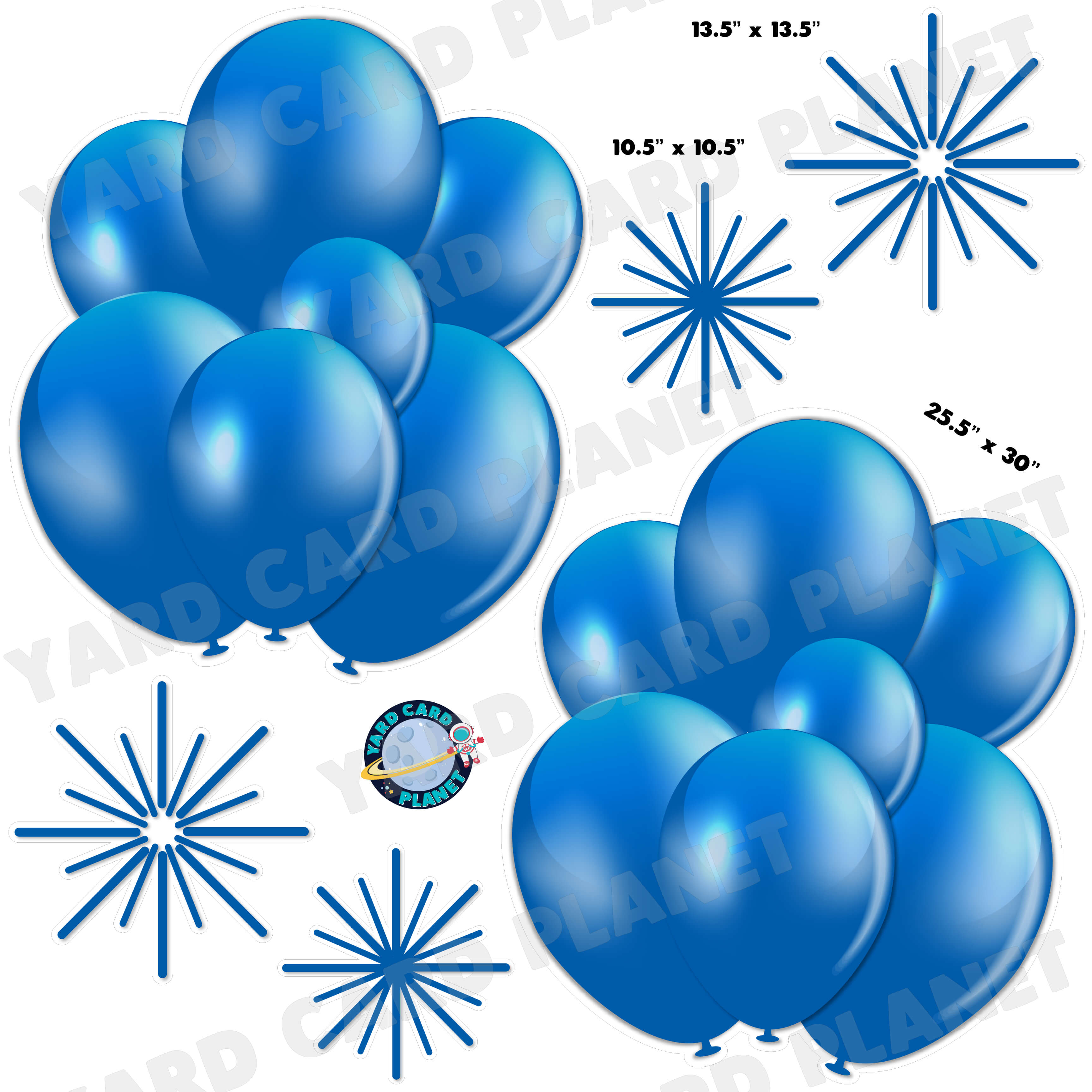 Blue Balloon Bouquets and Starbursts Half Sheet Yard Card Flair Set