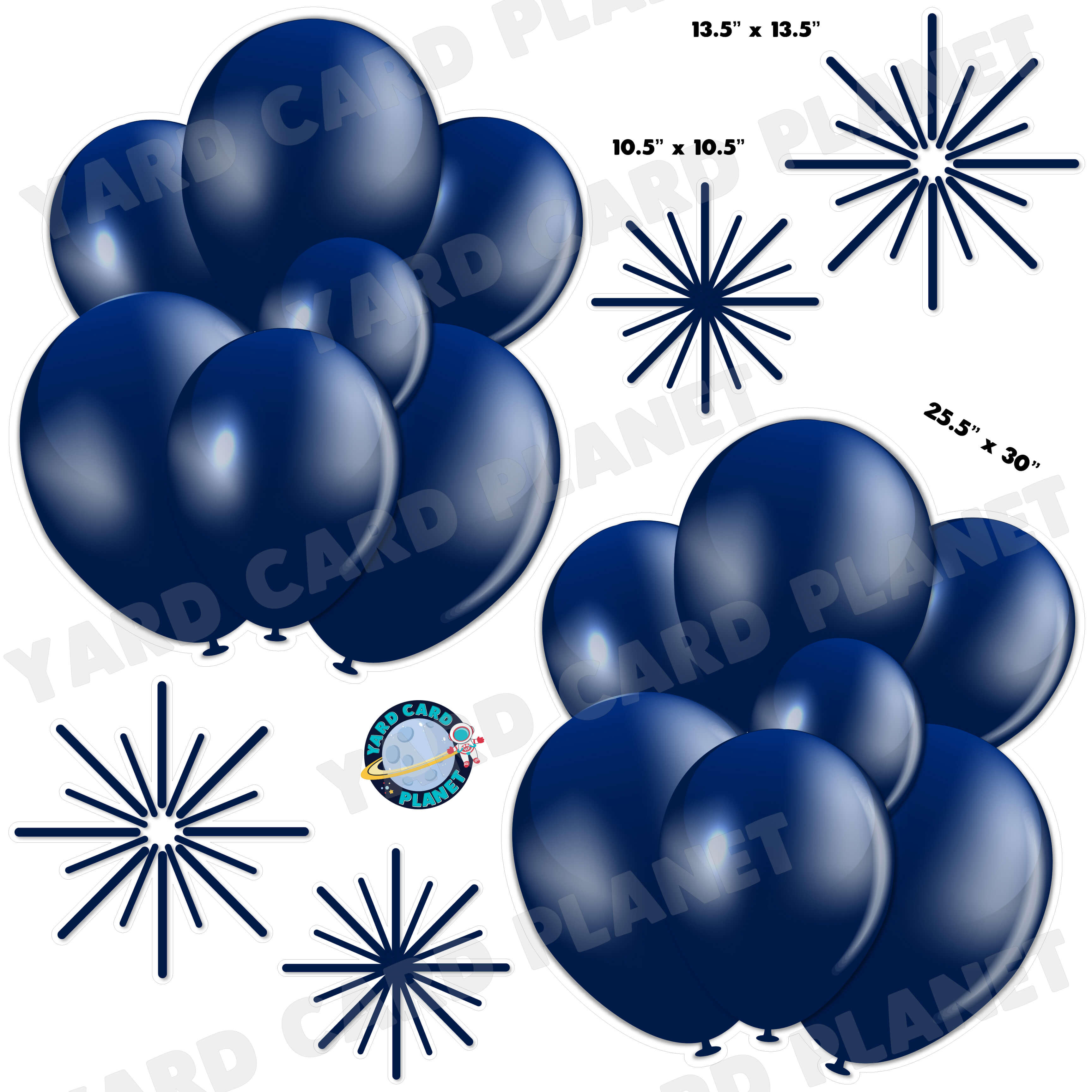 Navy Blue Balloon Bouquets and Starbursts Half Sheet Yard Card Flair Set