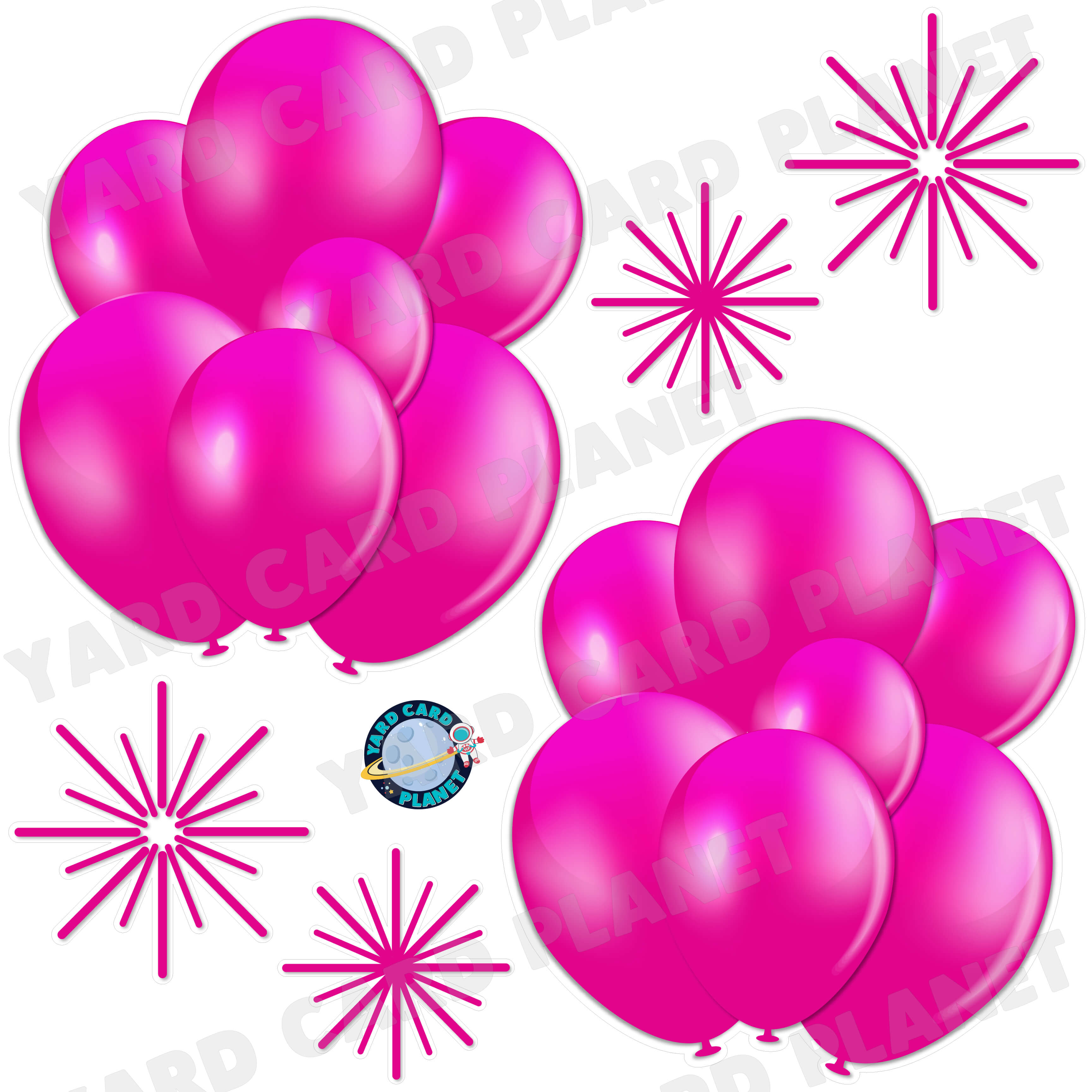 Hot Pink Balloon Bouquets and Starbursts Half Sheet Yard Card Flair Set