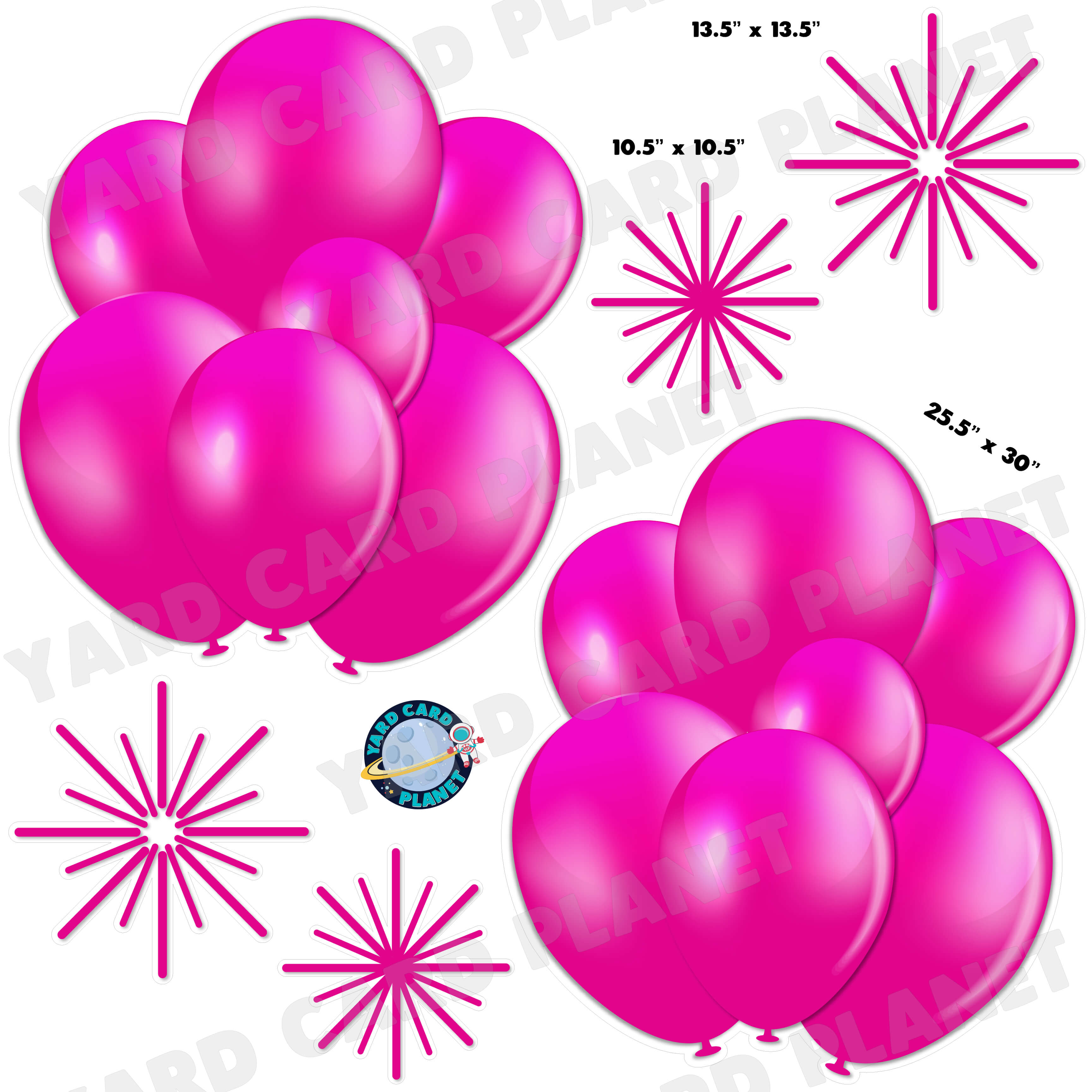 Hot Pink Balloon Bouquets and Starbursts Half Sheet Yard Card Flair Set