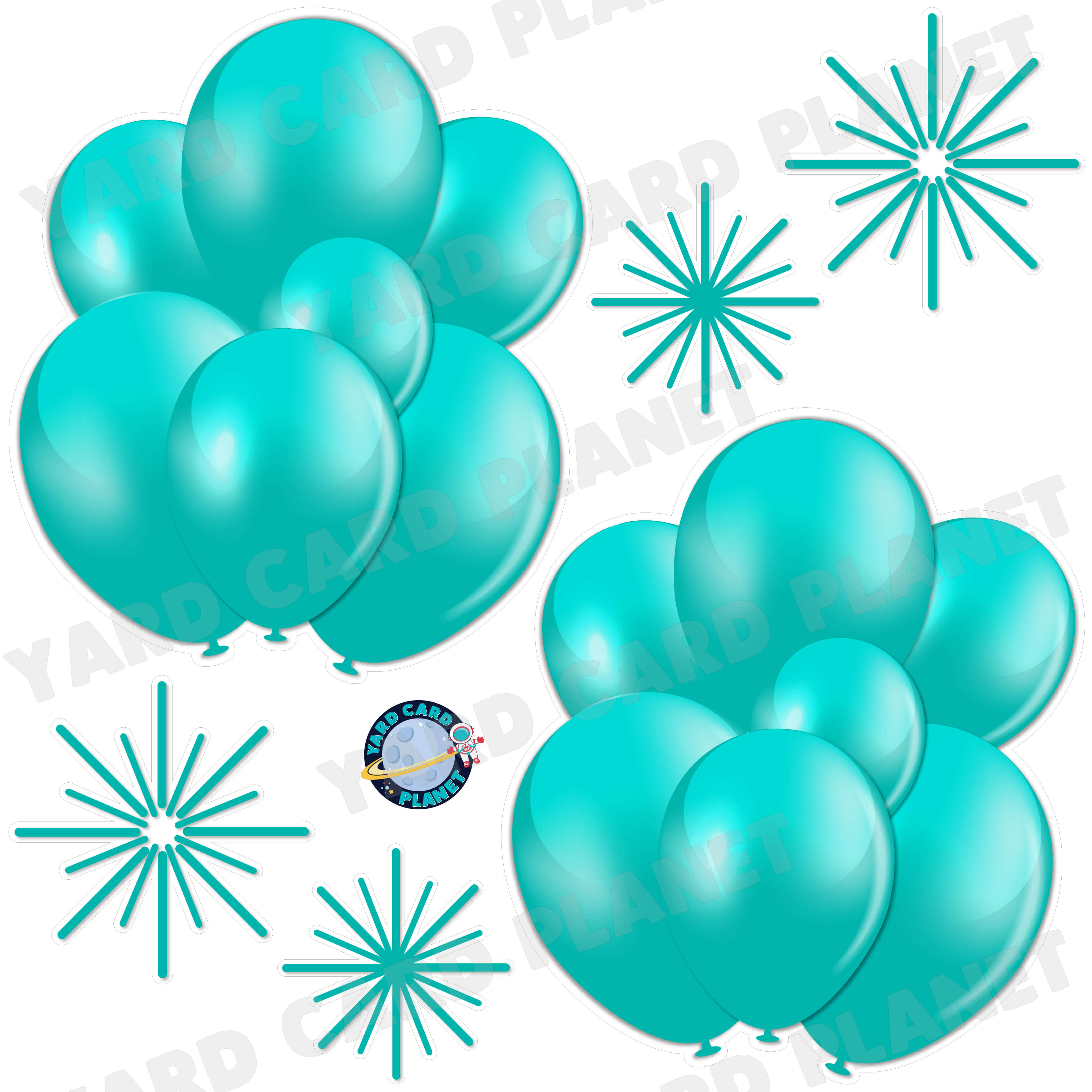 Teal Balloon Bouquets and Starbursts Half Sheet Yard Card Flair Set