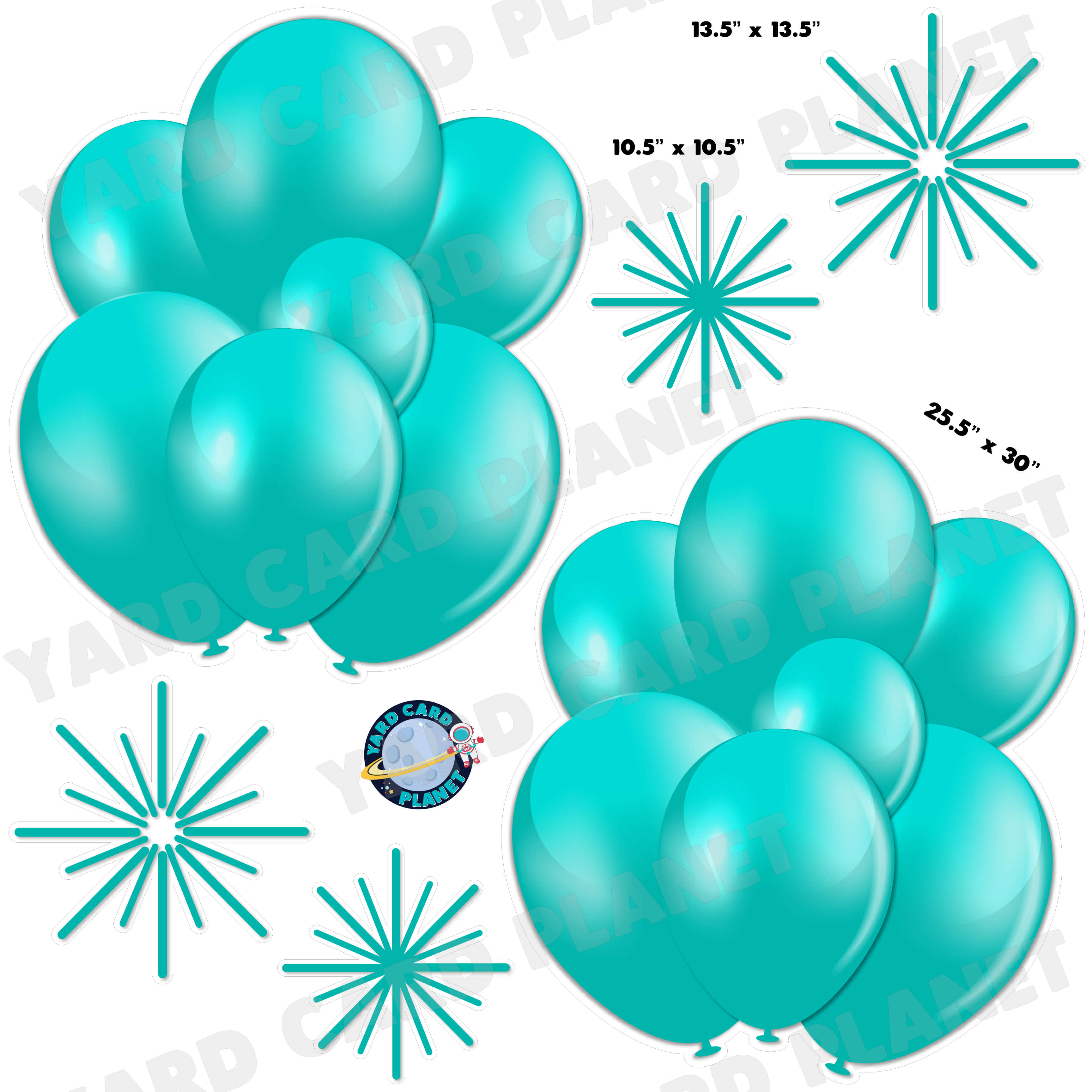 Teal Balloon Bouquets and Starbursts Half Sheet Yard Card Flair Set