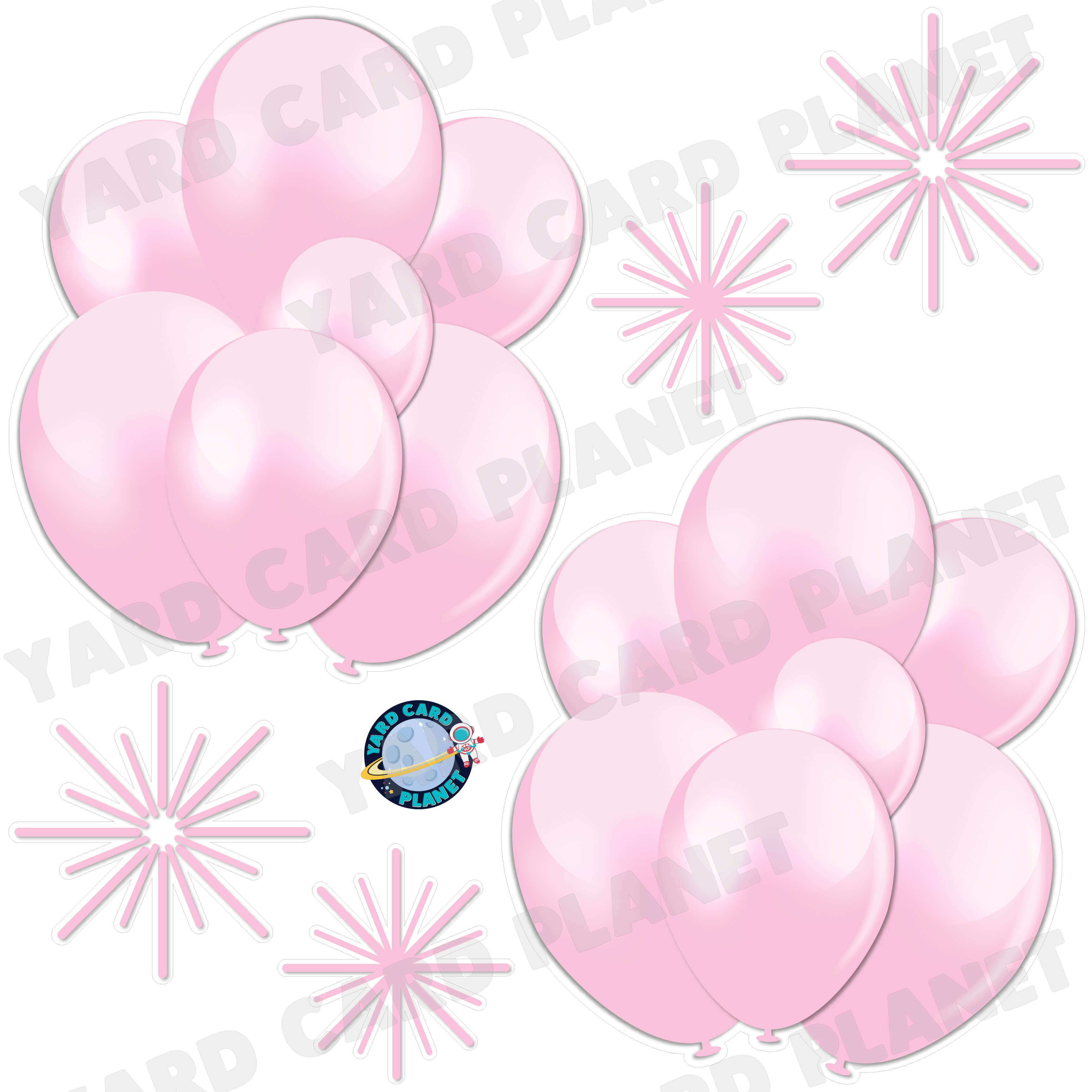 Light Pink Balloon Bouquets and Starbursts Half Sheet Yard Card Flair Set