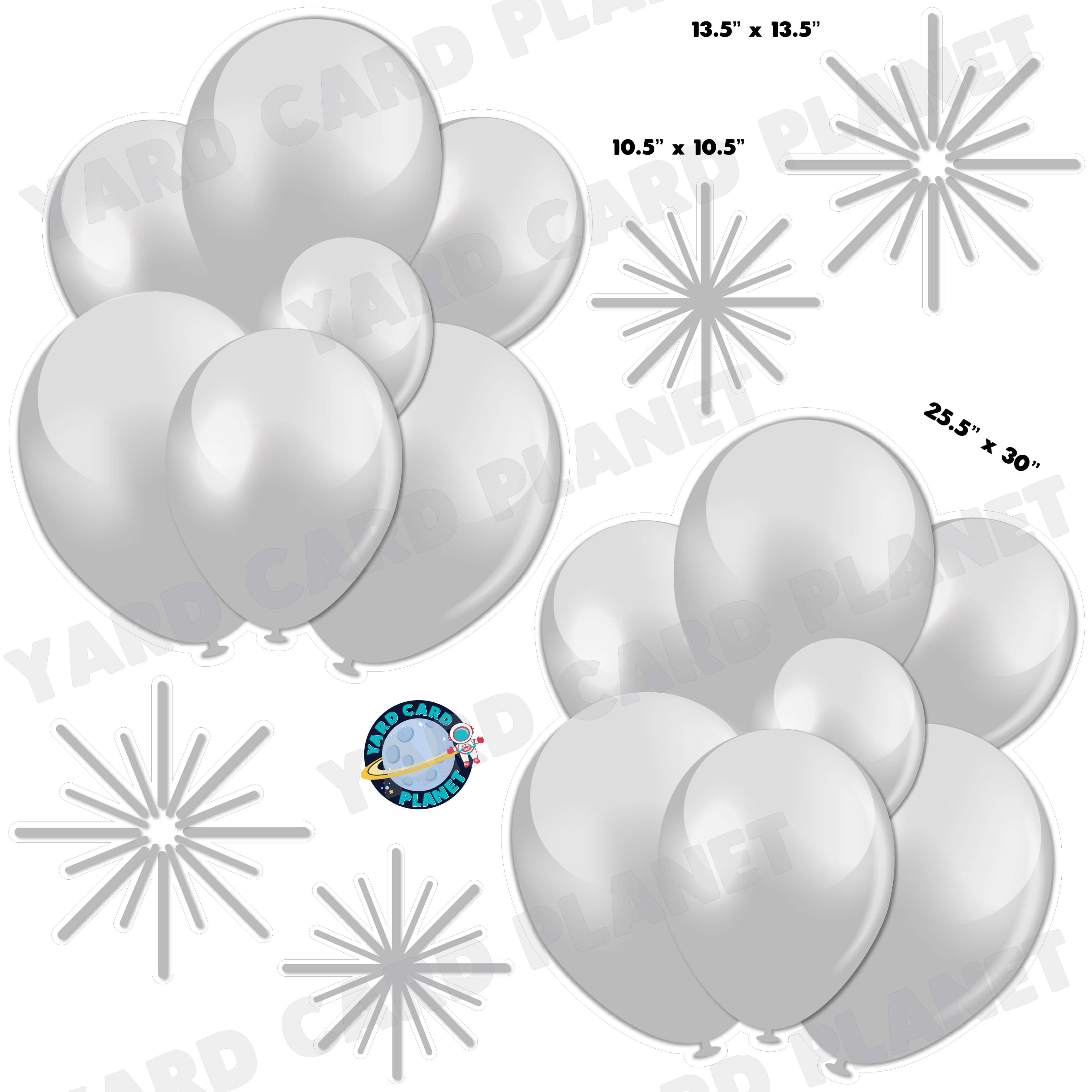Grey Balloon Bouquets and Starbursts Half Sheet Yard Card Flair Set