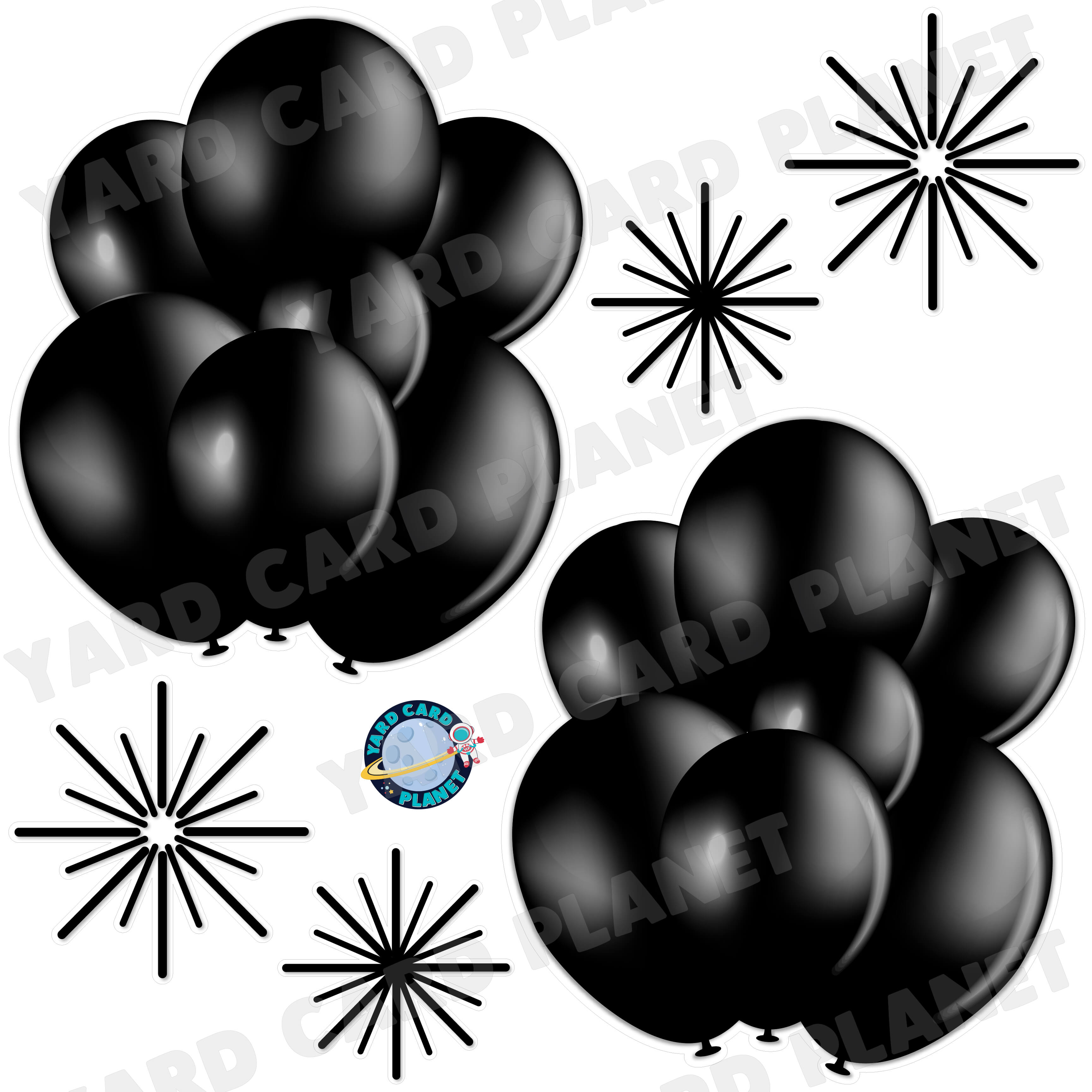 Black Balloon Bouquets and Starbursts Half Sheet Yard Card Flair Set