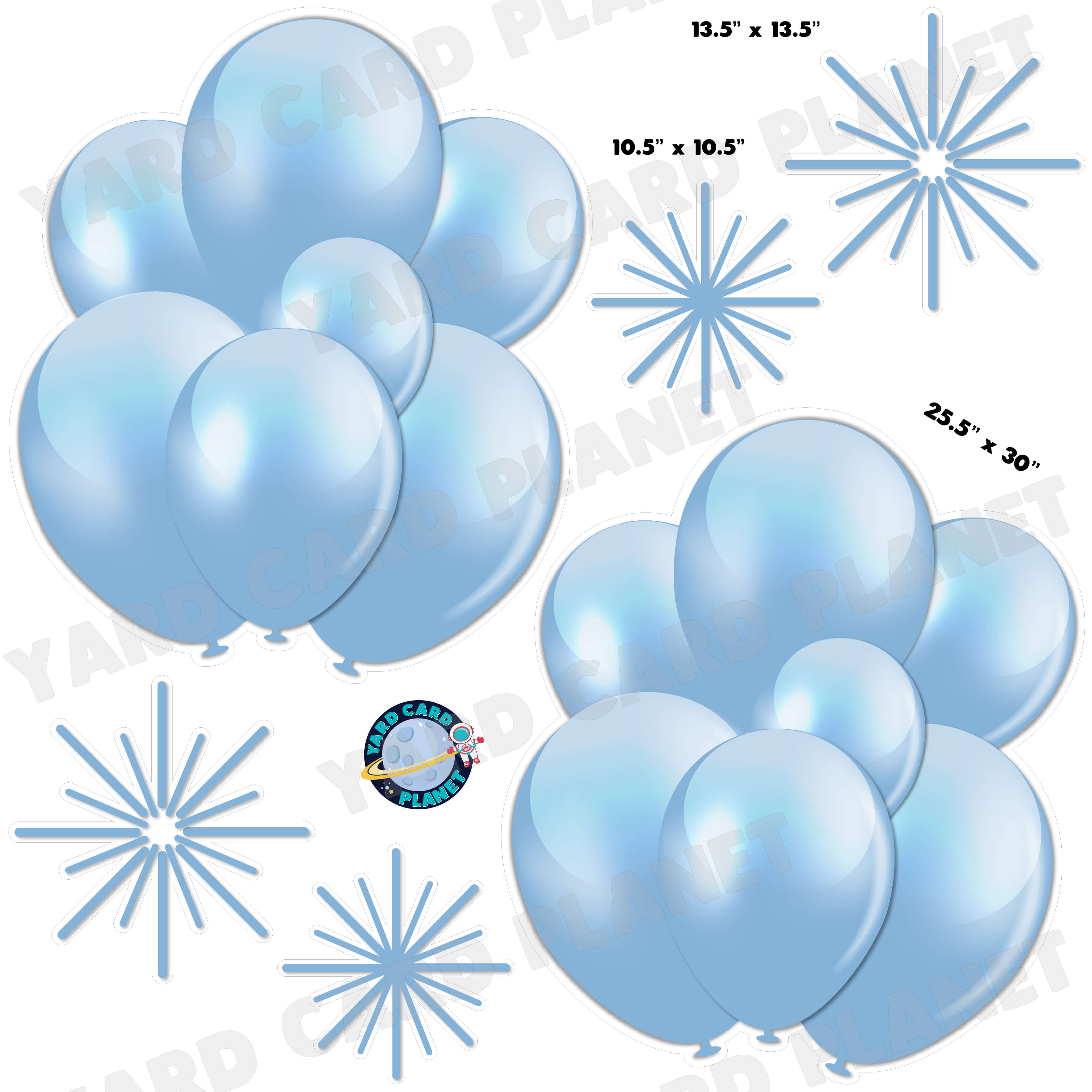 Baby Blue Balloon Bouquets and Starbursts Half Sheet Yard Card Flair Set