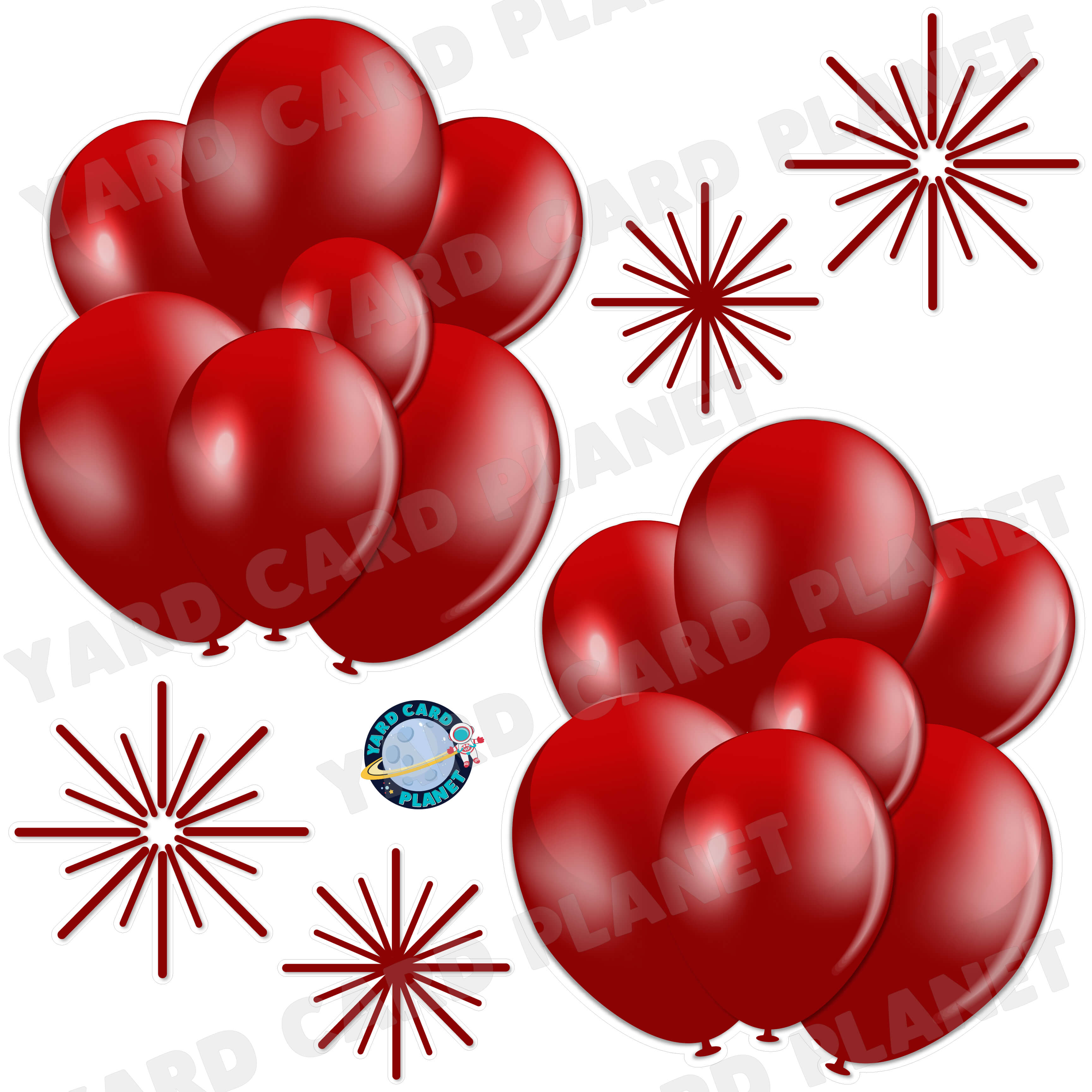Maroon Balloon Bouquets and Starbursts Half Sheet Yard Card Flair Set