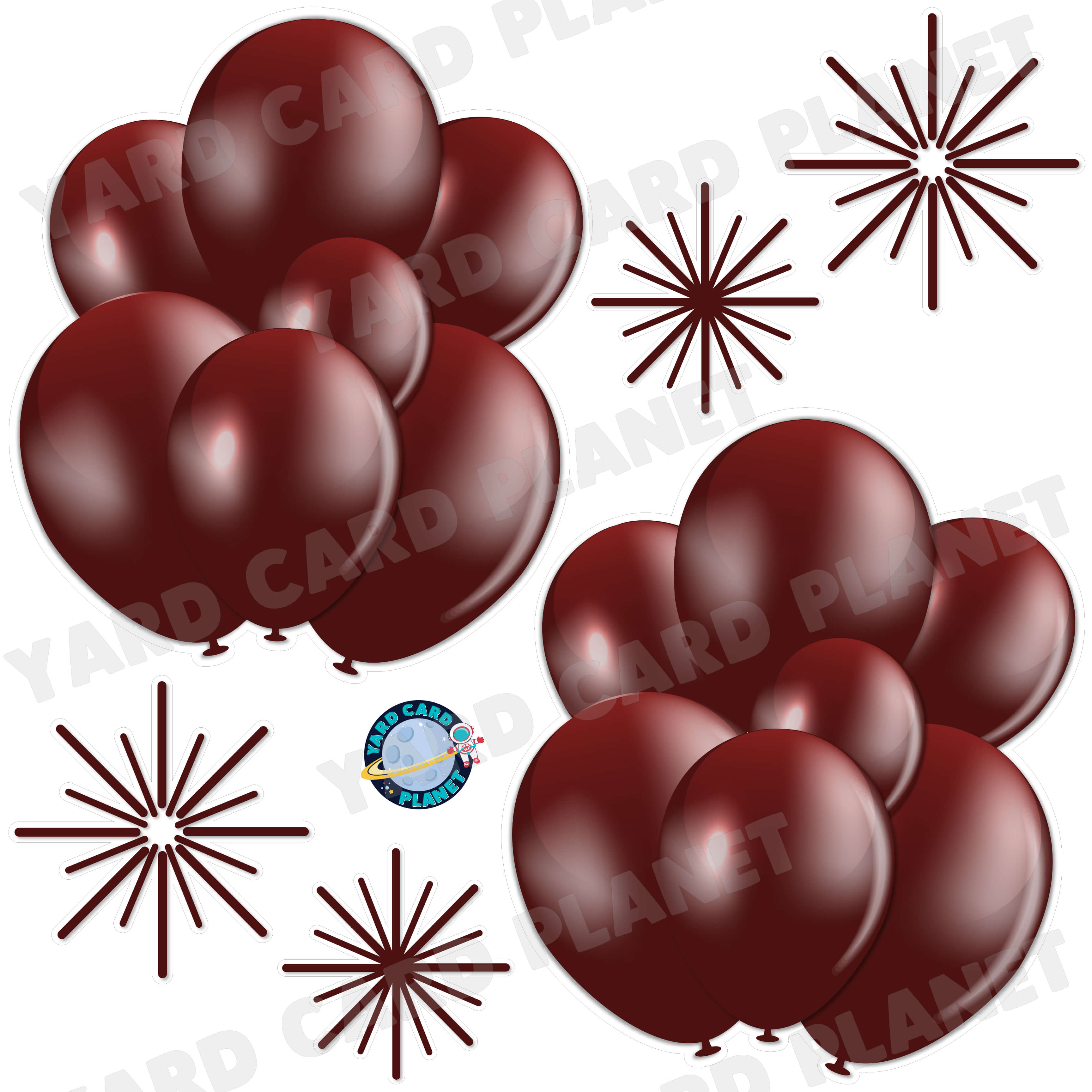 Dark Maroon Balloon Bouquets and Starbursts Half Sheet Yard Card Flair Set