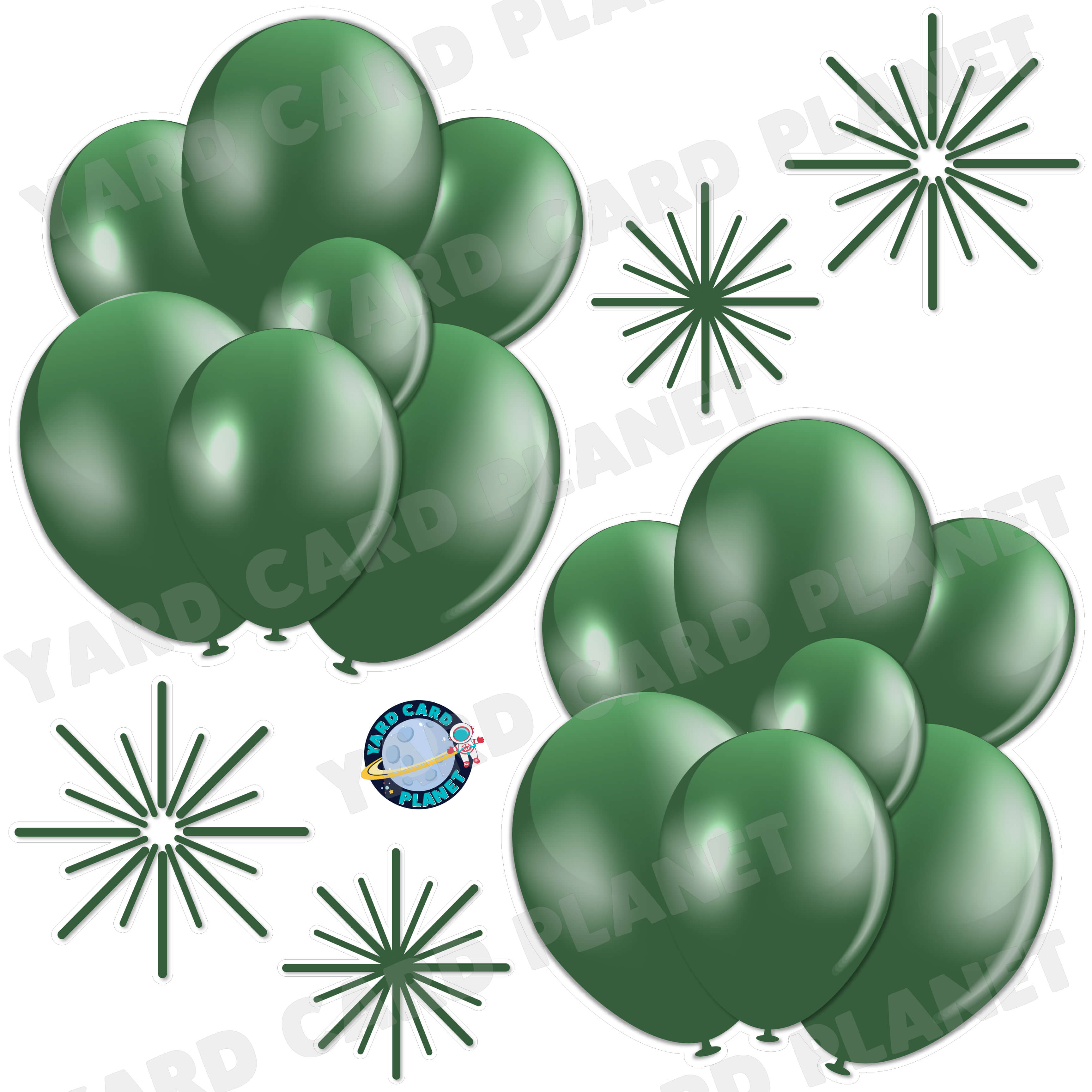 Hunter Green Balloon Bouquets and Starbursts Half Sheet Yard Card Flair Set