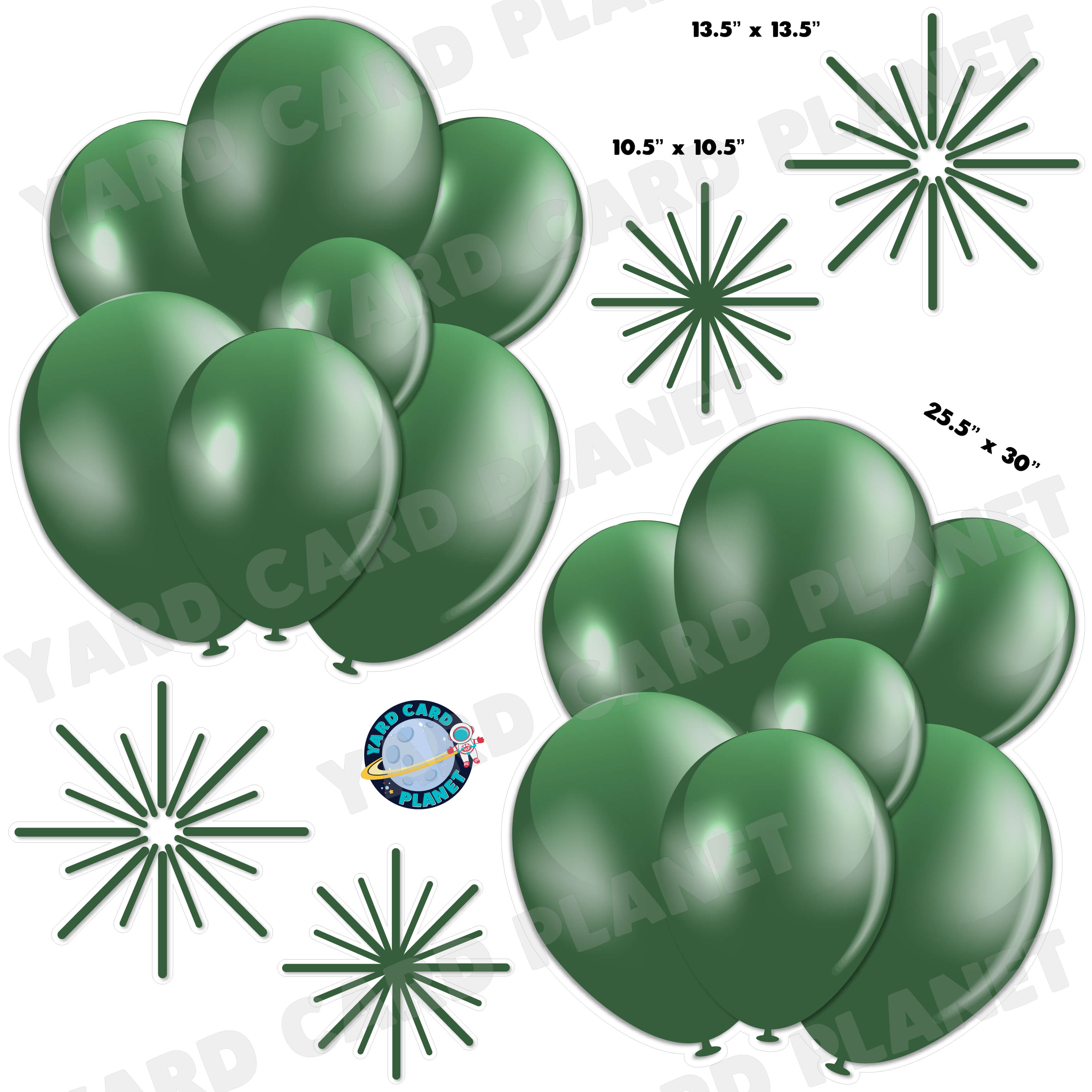 Hunter Green Balloon Bouquets and Starbursts Half Sheet Yard Card Flair Set