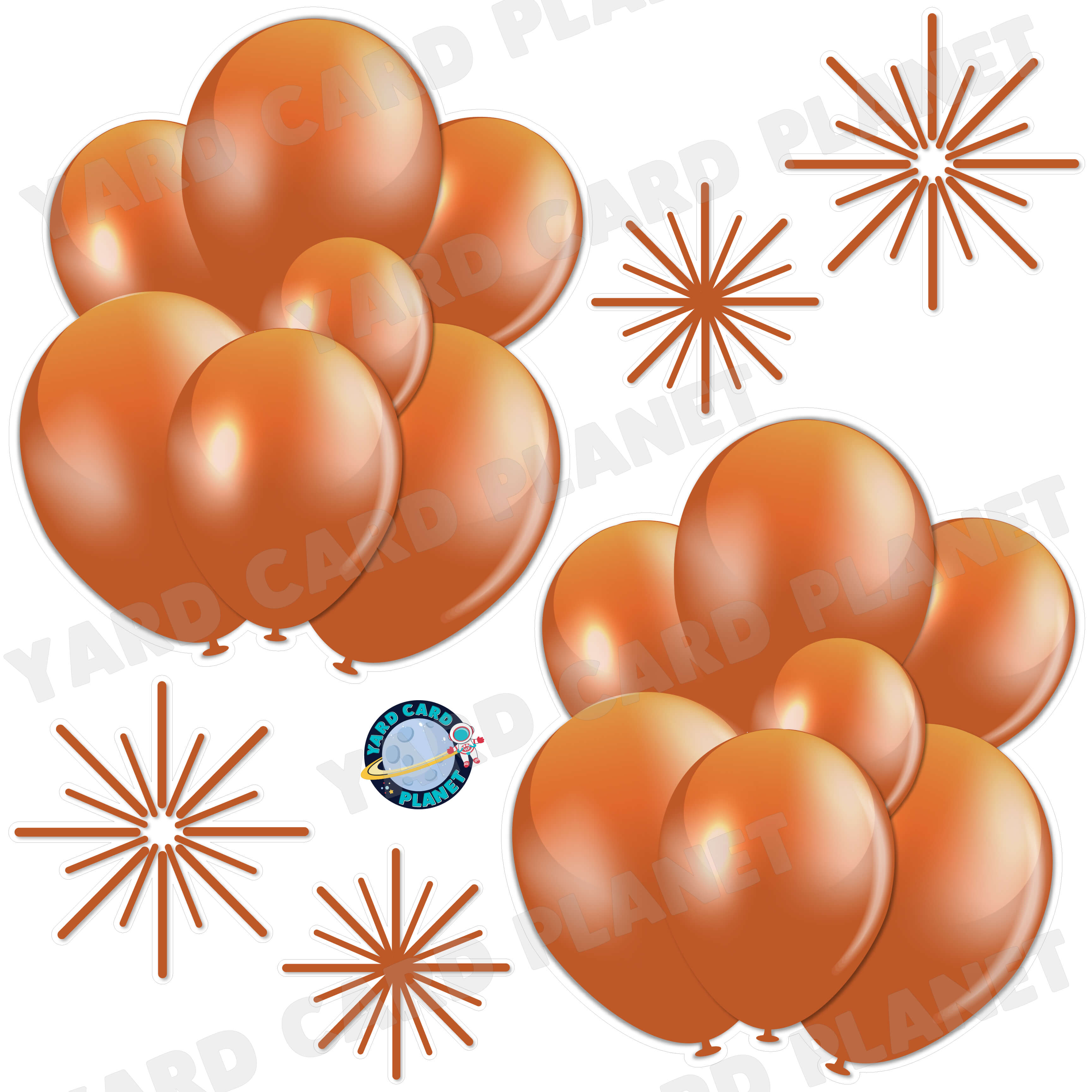 Burnt Orange Balloon Bouquets and Starbursts Half Sheet Yard Card Flair Set